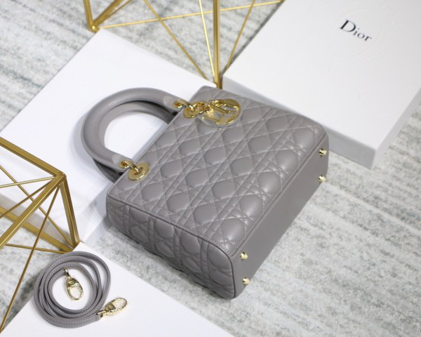 D10r Lady Gray Handbag With Gold Hardware 24CM