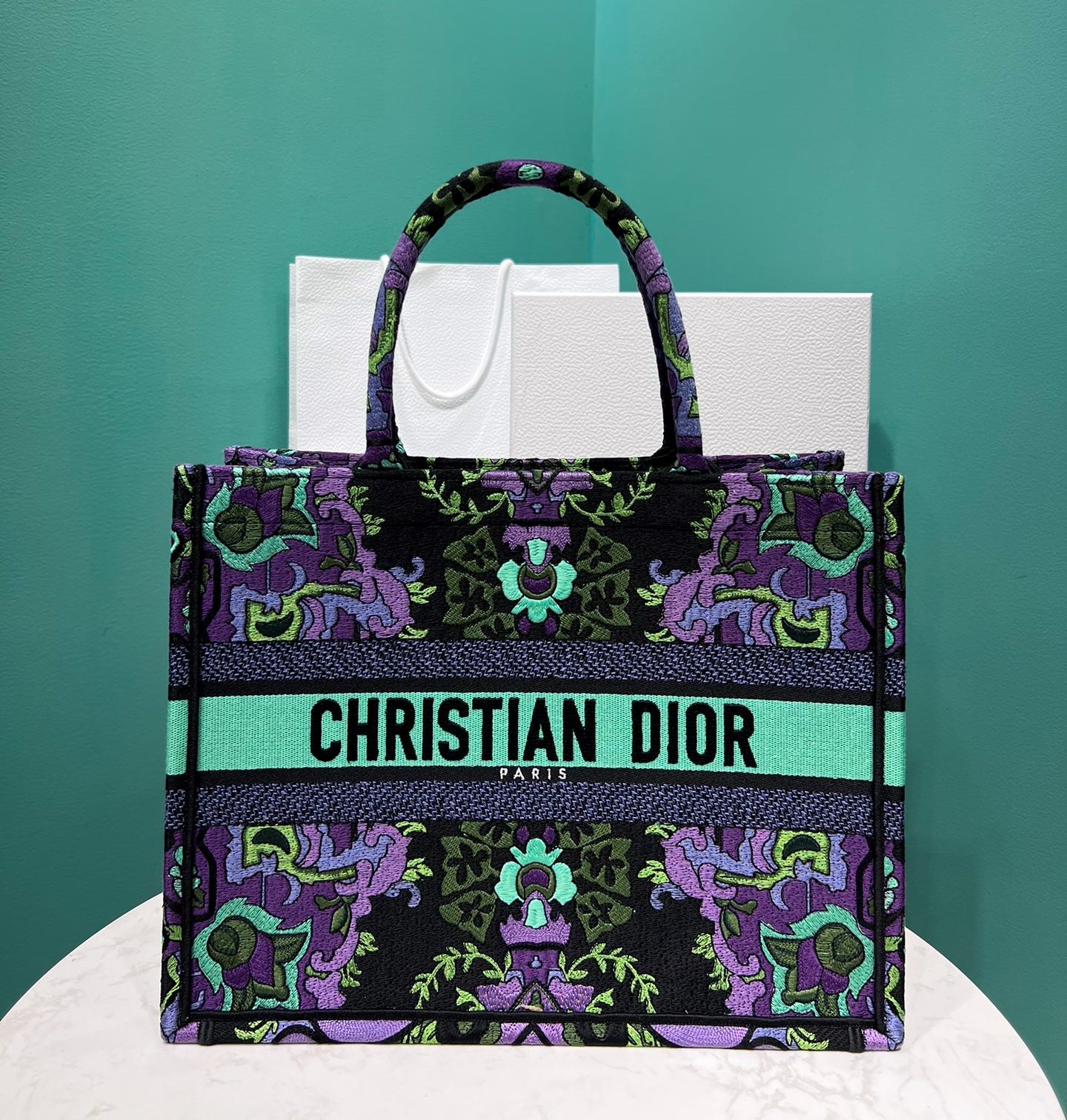 Bagsaaa D10r Medium Book Tote Multicolor D10r Indian Purple Embroidery - 36x28x18cm