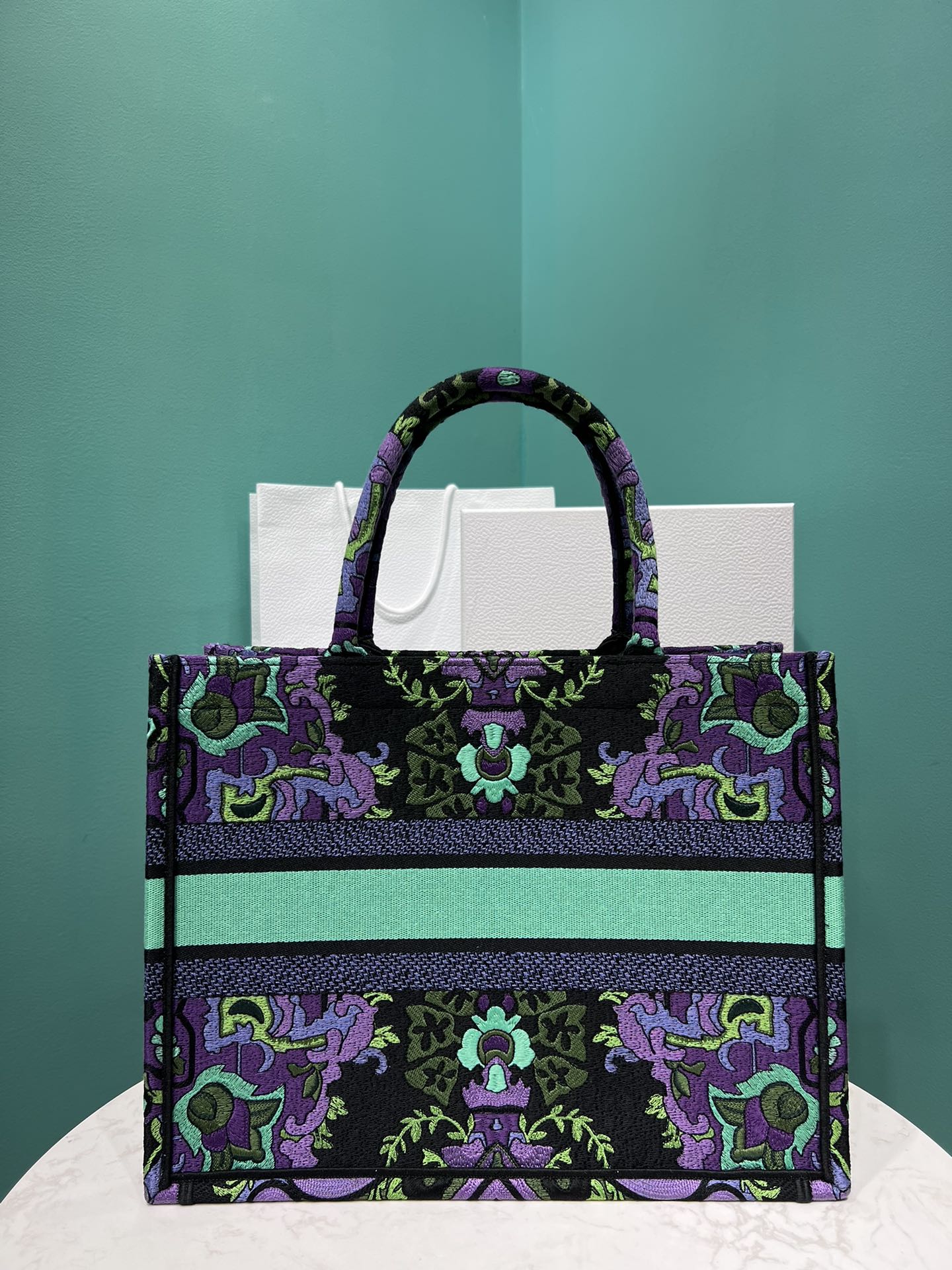 Bagsaaa D10r Medium Book Tote Multicolor D10r Indian Purple Embroidery - 36x28x18cm