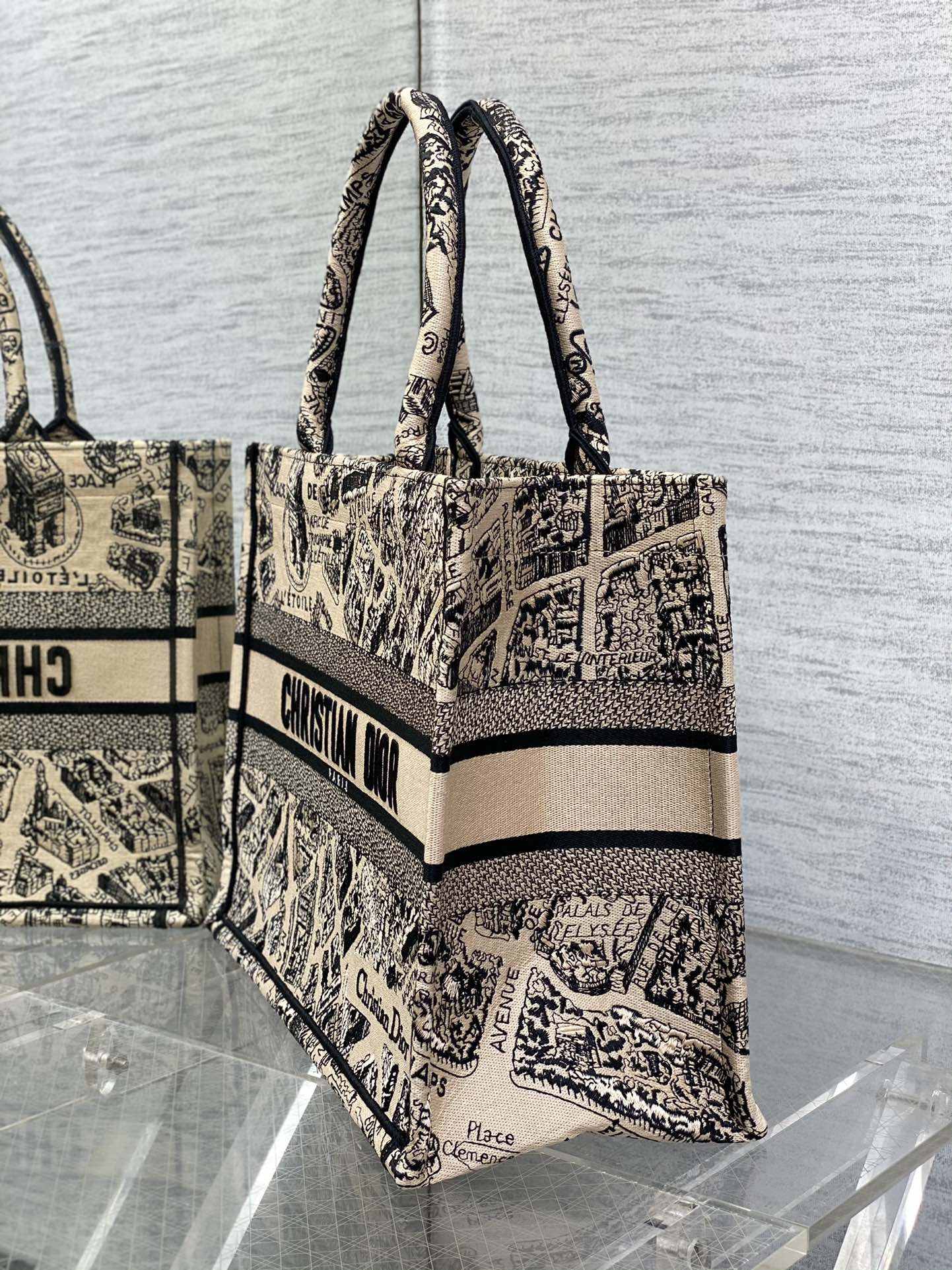 Bagsaaa D10r Book Tote Medium Brown Plan de Paris Embroidery - 36 x 27.5 x 16.5 cm