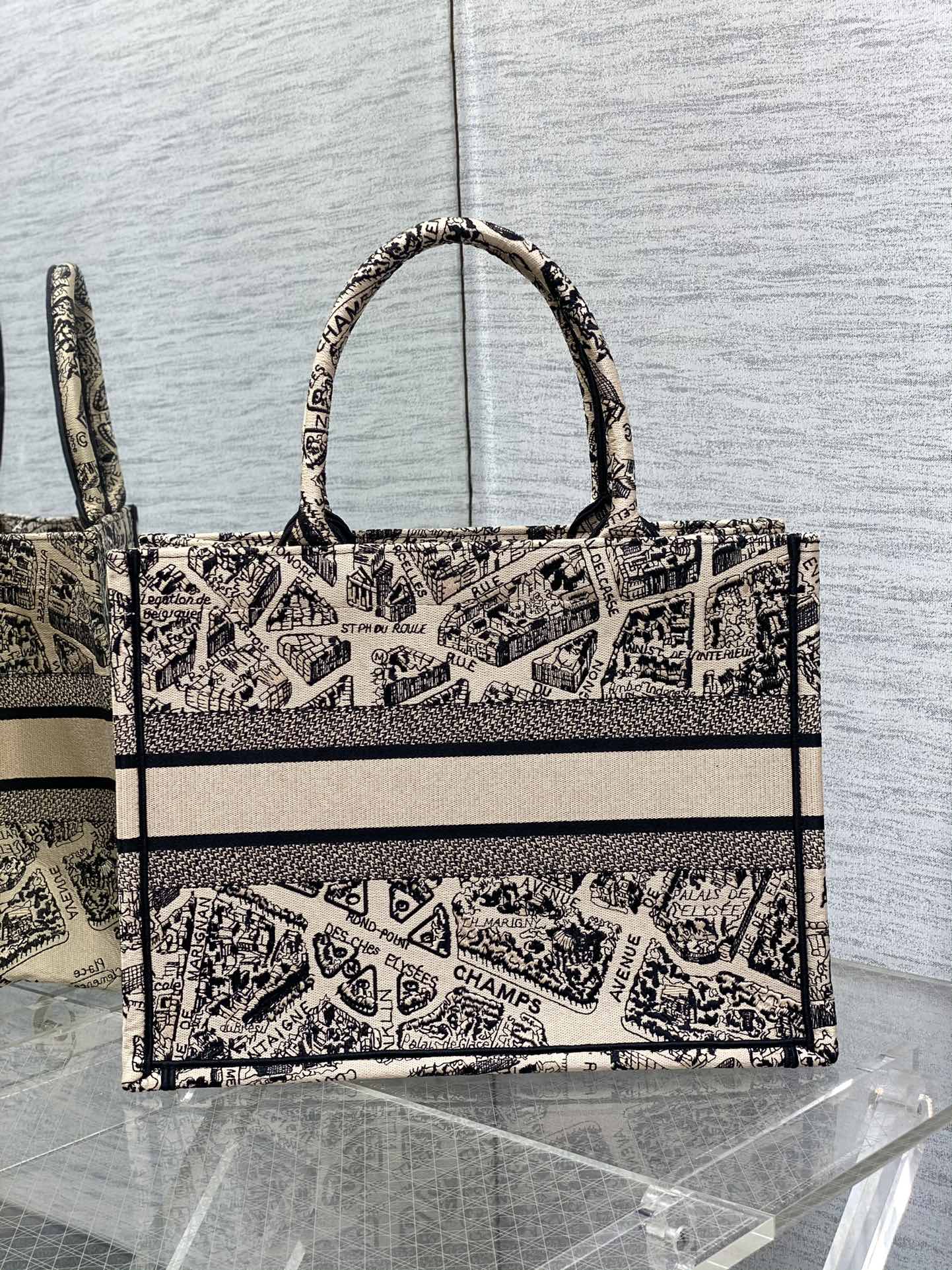 Bagsaaa D10r Book Tote Medium Brown Plan de Paris Embroidery - 36 x 27.5 x 16.5 cm