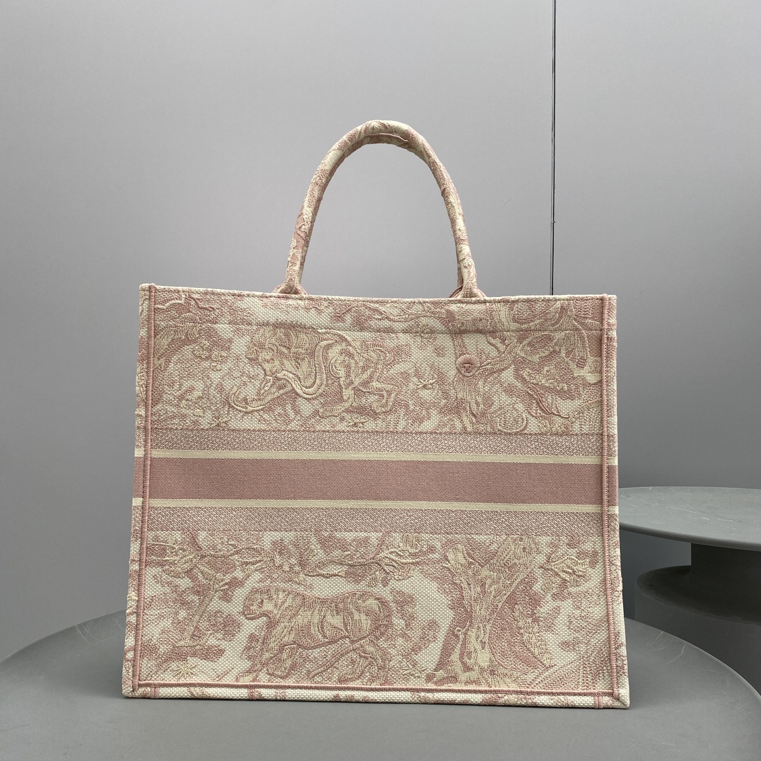 Bagsaaa D10r Book Tote Large Pink Toile de Jouy Embroider - 42 x 35 x 18.5 cm