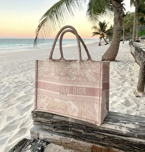 Bagsaaa D10r Book Tote MediumPink Toile de Jouy Embroider - 36 x 27.5 x 16.5 cm