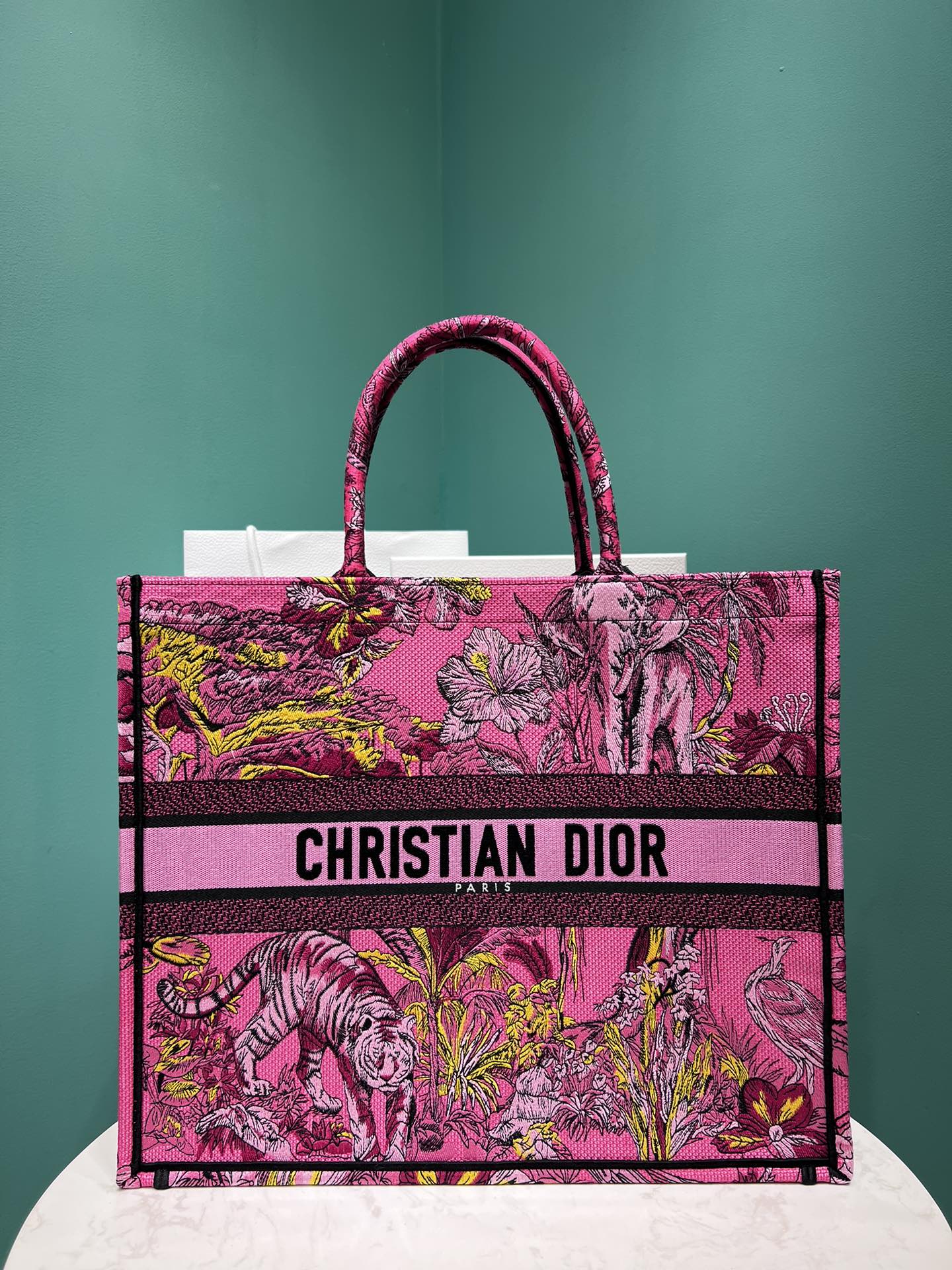 Bagsaaa D10r Large Book Tote Celestial Pink Multicolor Toile de Jouy Voyage Embroidery 