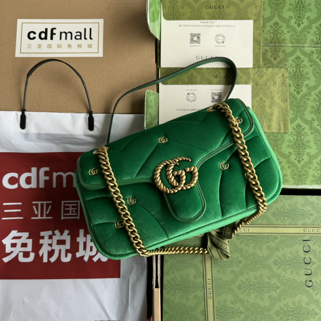 Bagsaaa Gvc*1 GG Marmont Small Shoulder Bag Green Velvet 443497 - 26x15x7cm