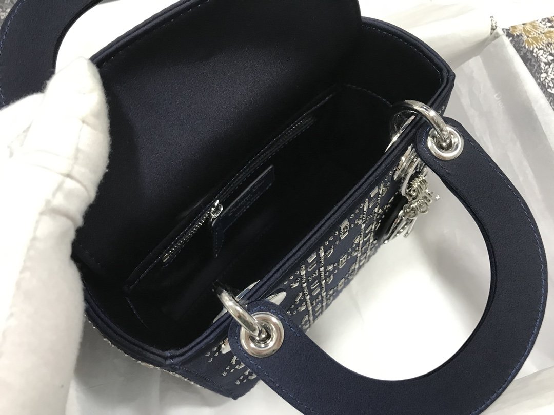Bagsaaa Mini Lady D10r Bag Black Strass Cannage Satin - 17cm
