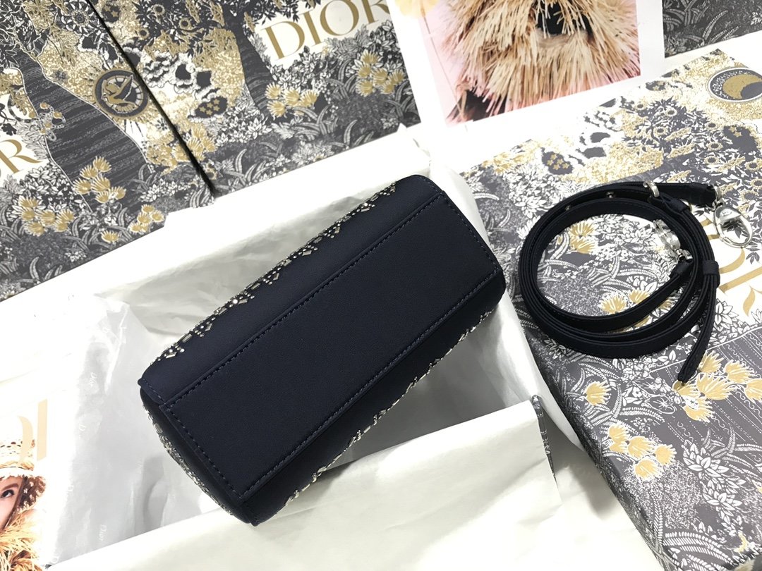 Bagsaaa Mini Lady D10r Bag Black Strass Cannage Satin - 17cm