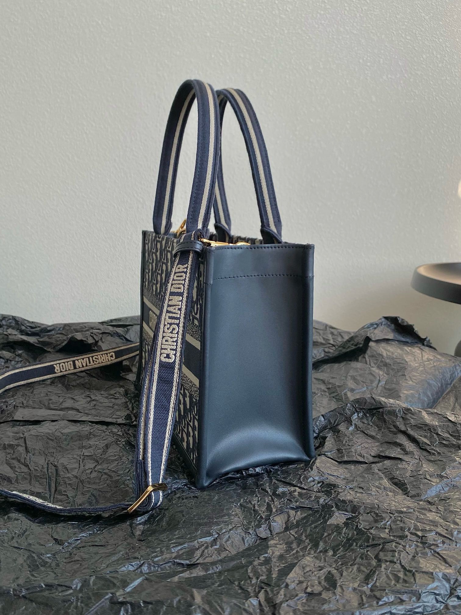 Bagsaaa D10r Small D10r Book Tote Blue Oblique Embroidery and Calfskin With Strap