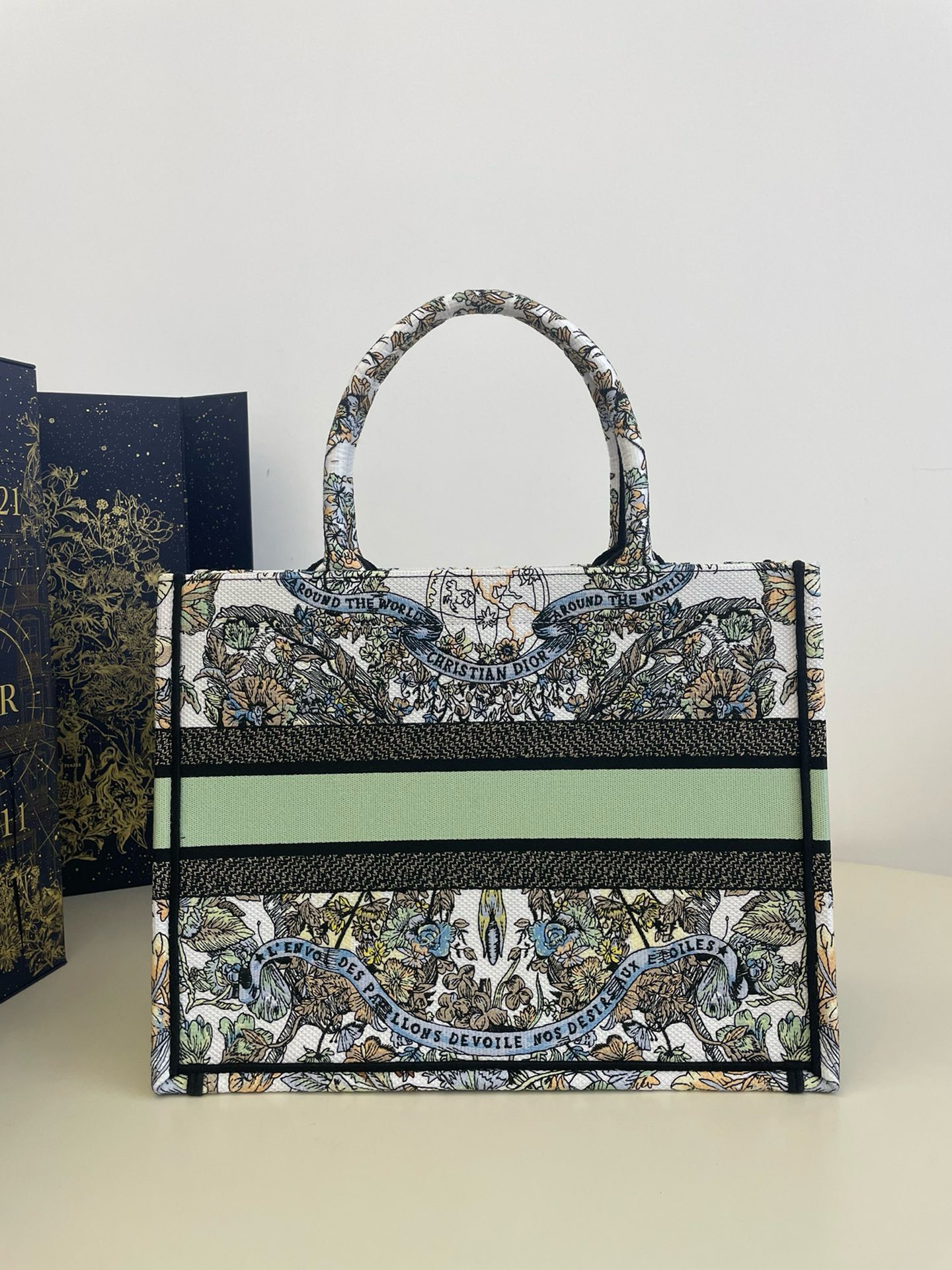 Bagsaaa D10r Lady Medium Book ToteMulticolor Toile de Jouy - 36x18x28cm