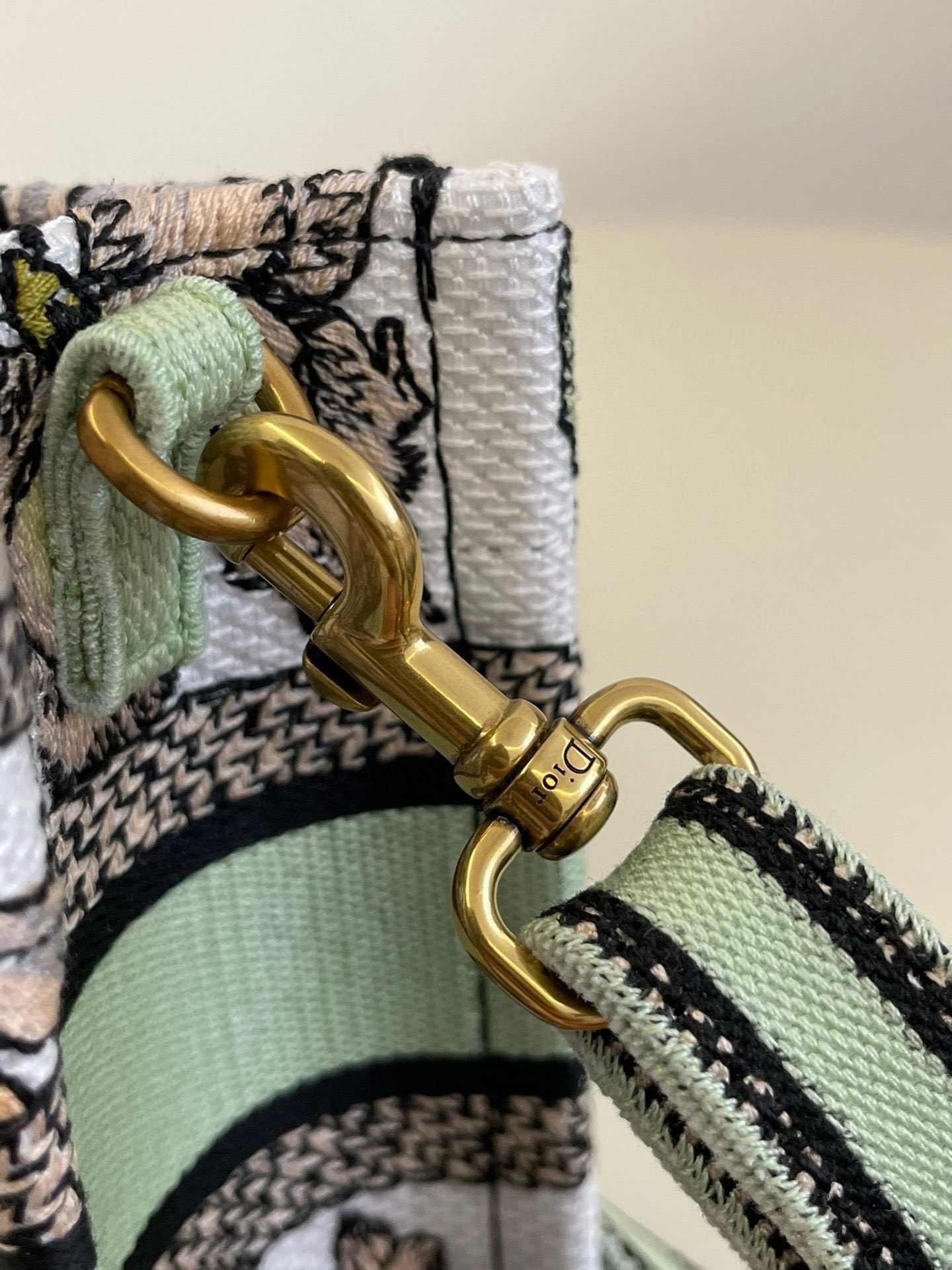 Bagsaaa D10r Mini Book Tote With Strap White and Green Toile De Jouy Mexico Embroidery - 21.5x13x7.5cm