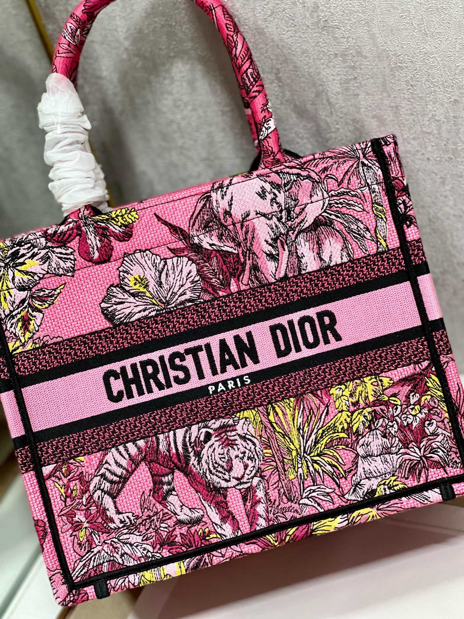 Bagsaaa D10r Small Book Tote Celestial Pink Multicolor Toile de Jouy Voyage Embroidery