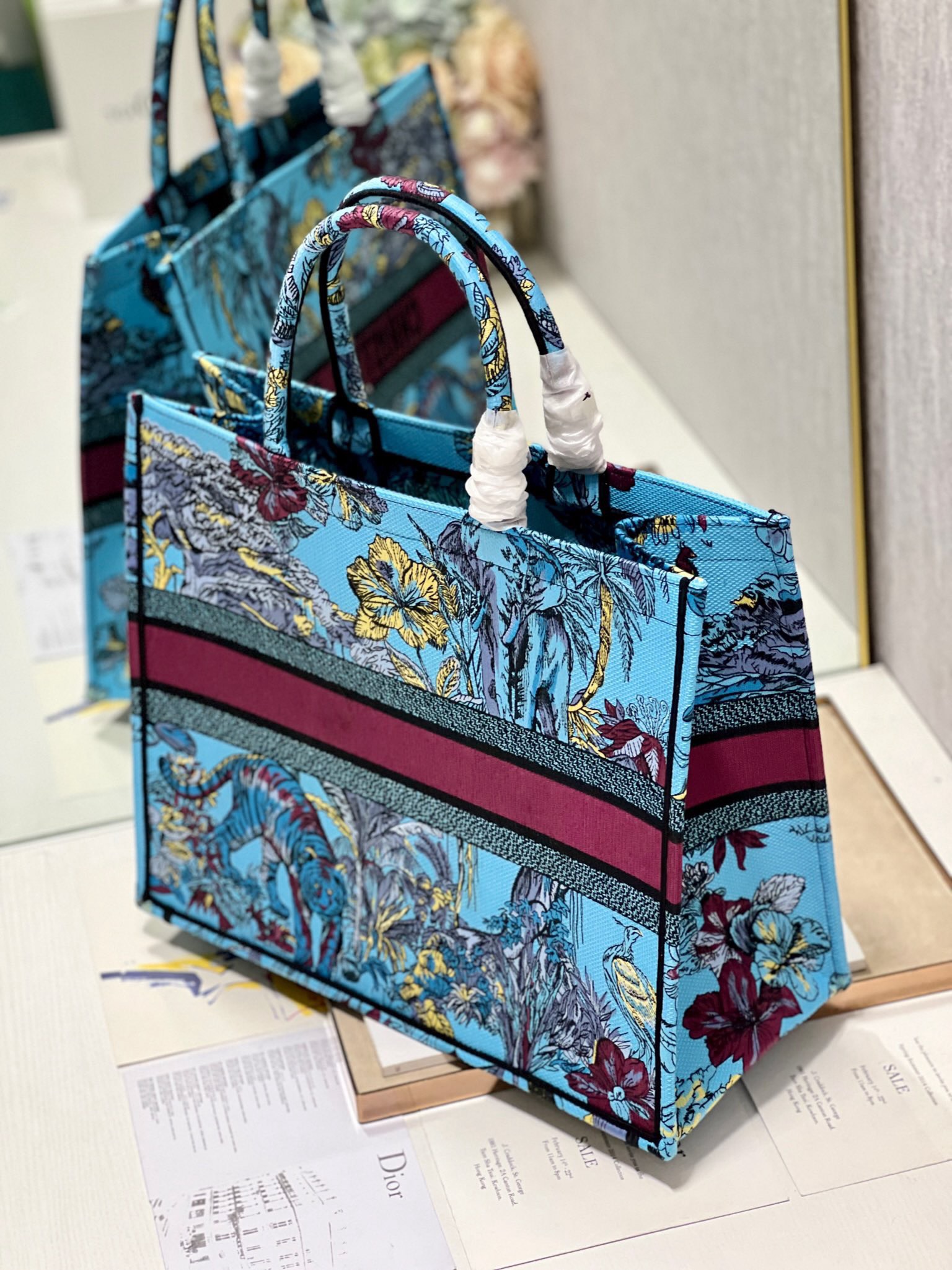 Bagsaaa D10r Large Book Tote Celestial Blue Multicolor Toile de Jouy Voyage Embroidery