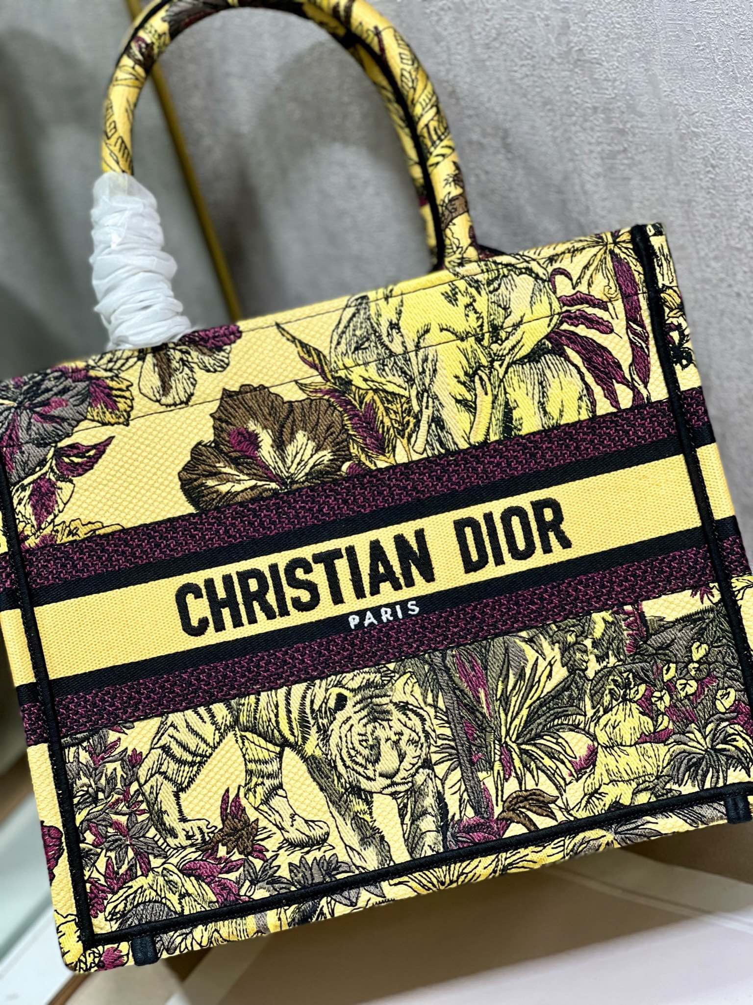 Bagsaaa D10r Small Book Tote Celestial Yellow Multicolor Toile de Jouy Voyage Embroidery