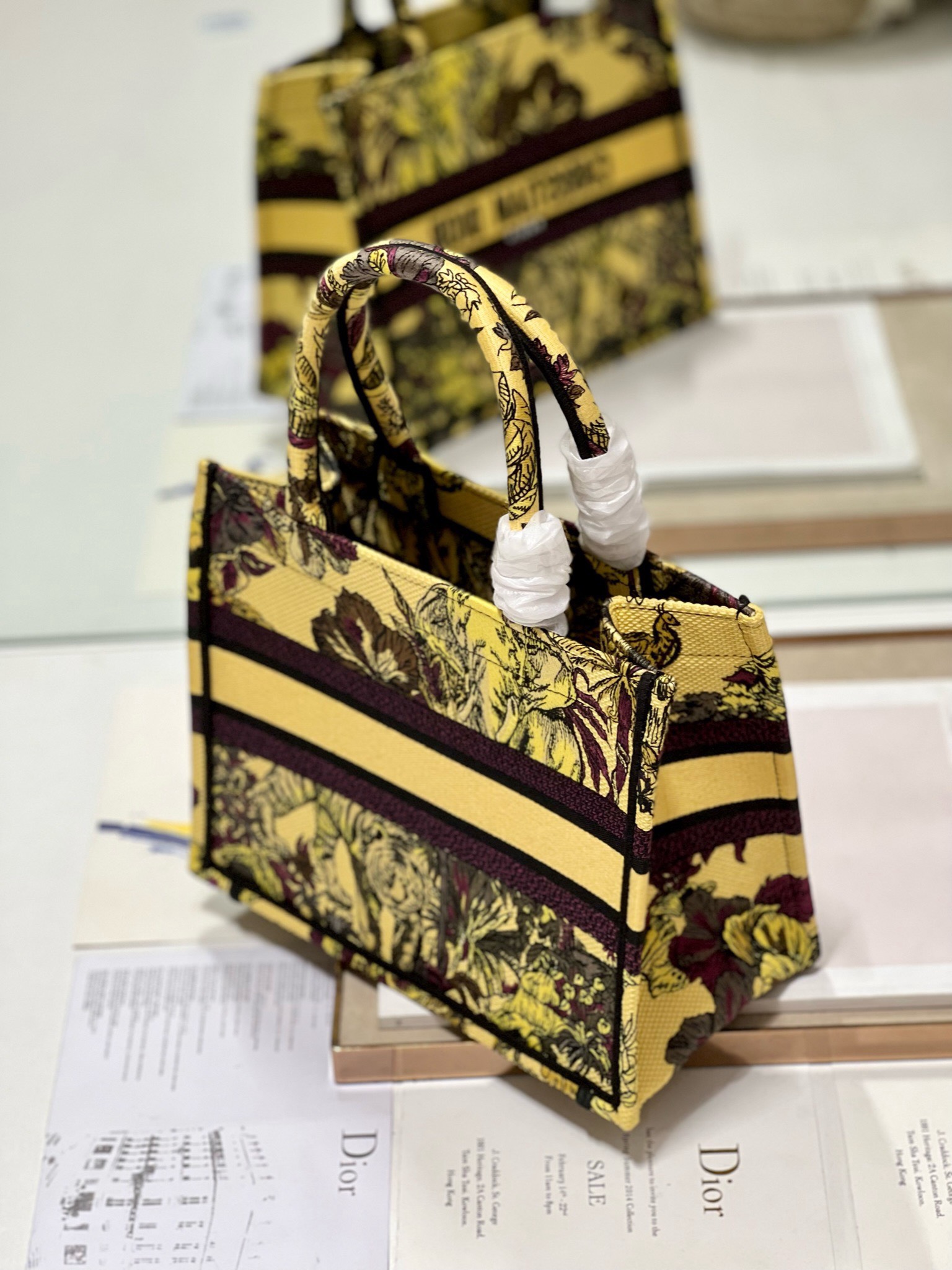 Bagsaaa D10r Small Book Tote Celestial Yellow Multicolor Toile de Jouy Voyage Embroidery