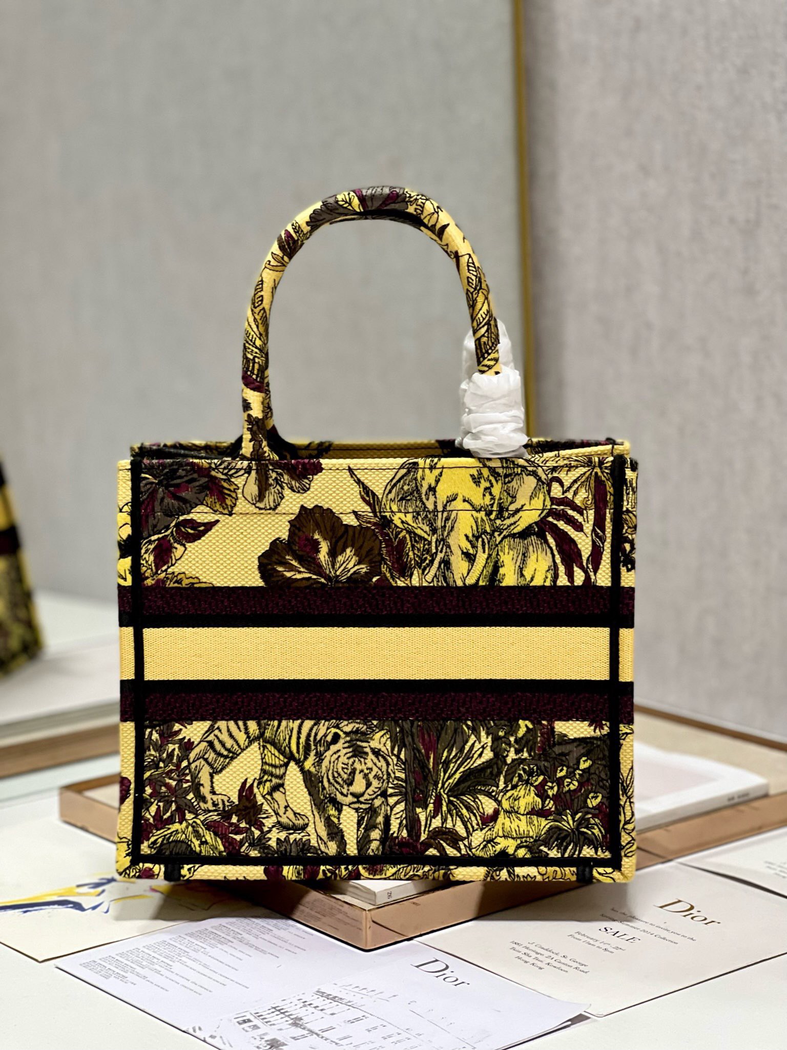 Bagsaaa D10r Small Book Tote Celestial Yellow Multicolor Toile de Jouy Voyage Embroidery