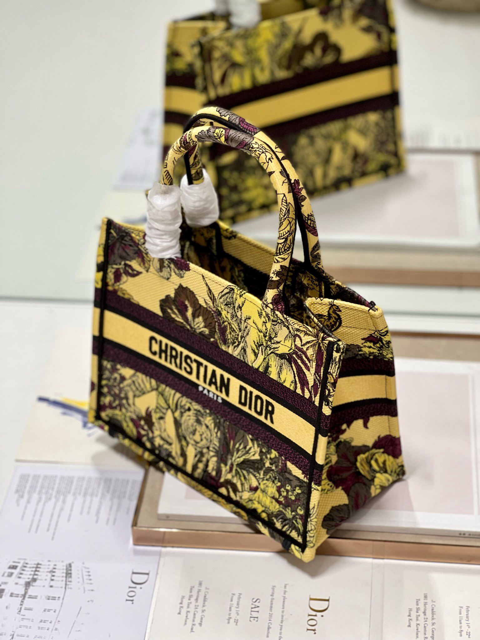 Bagsaaa D10r Small Book Tote Celestial Yellow Multicolor Toile de Jouy Voyage Embroidery