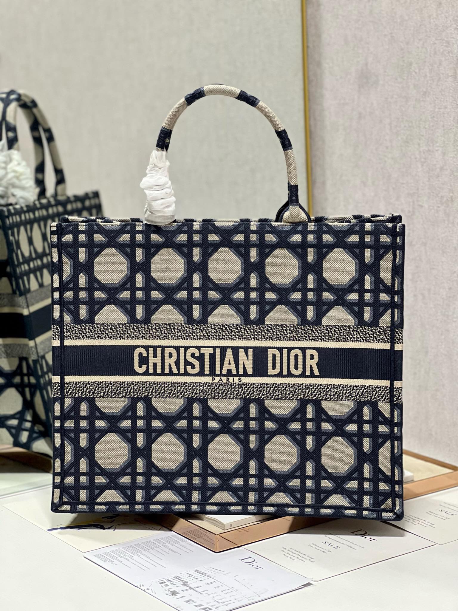 Bagsaaa D10r Large Book Tote Blue Macrocannage Embroidery