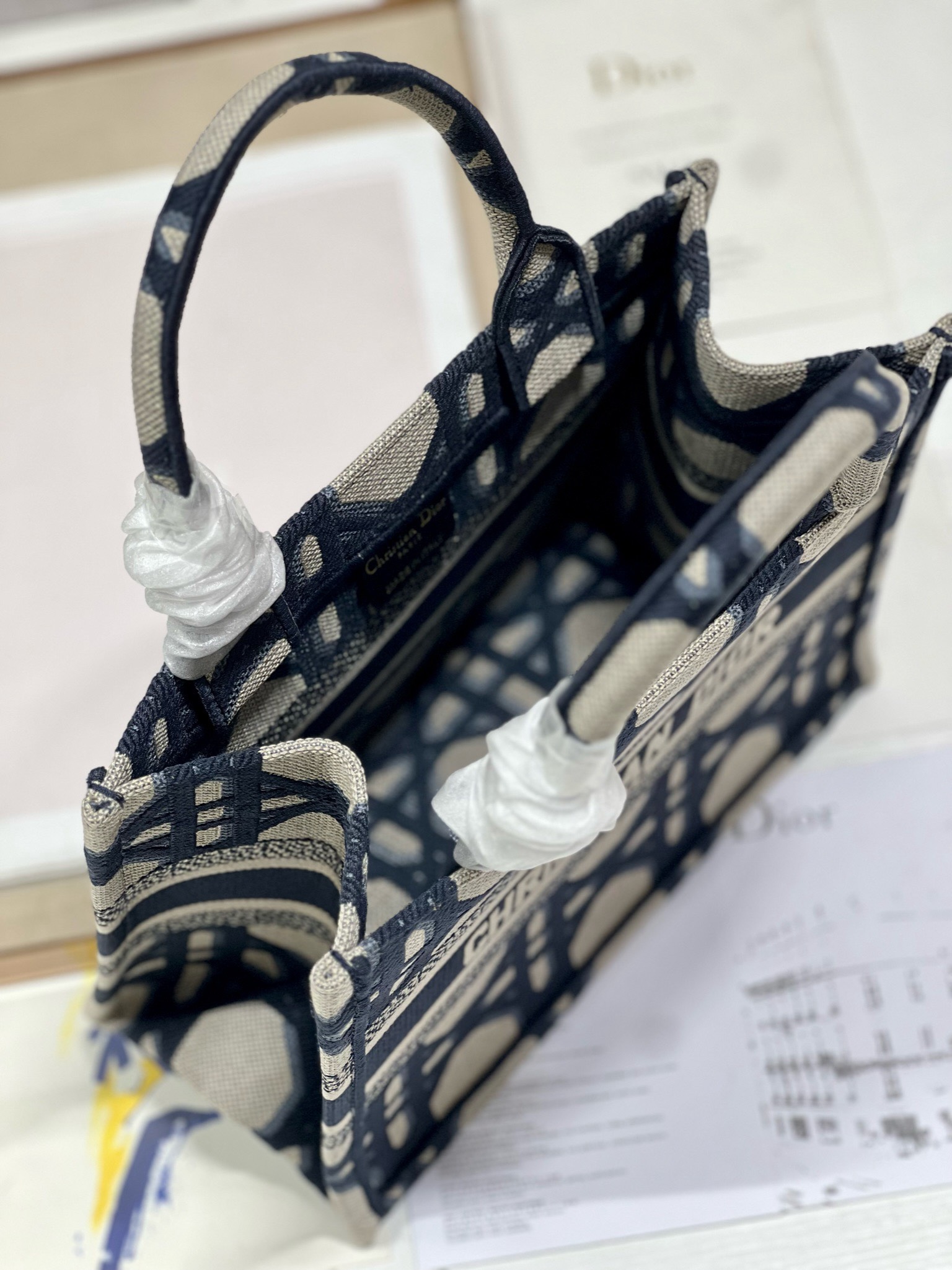 Bagsaaa D10r Small Book Tote Blue Macrocannage Embroidery