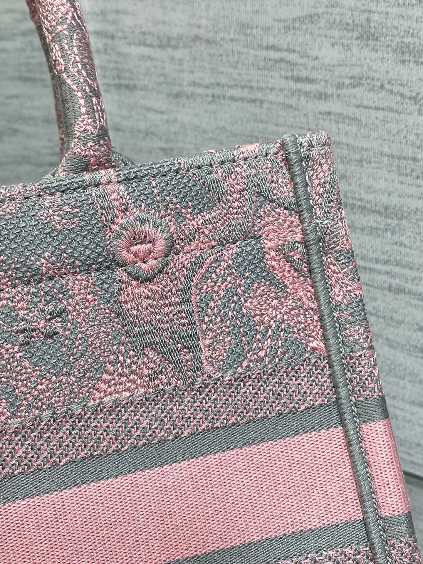 Bagsaaa D10r Small Book Tote Ecru and Pink Toile de Jouy Embroidery - 26x22x8cm