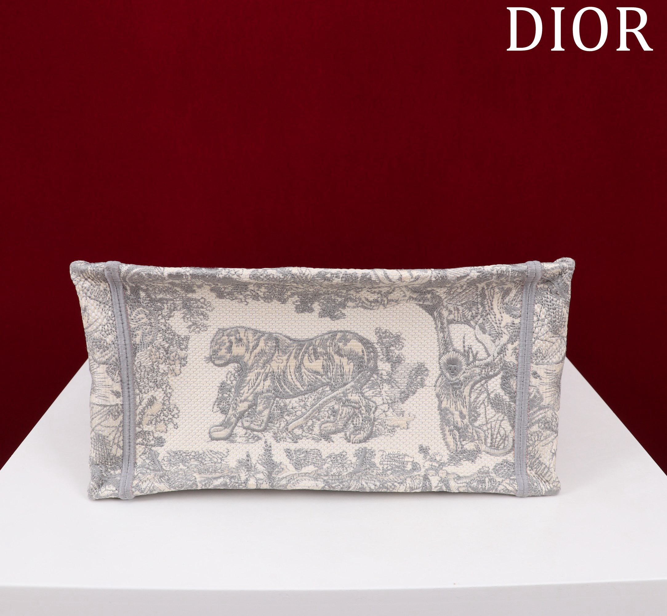 Bagsaaa D10r Small Book Tote Ecru and Grey Toile de Jouy Embroidery - 26x22x8cm
