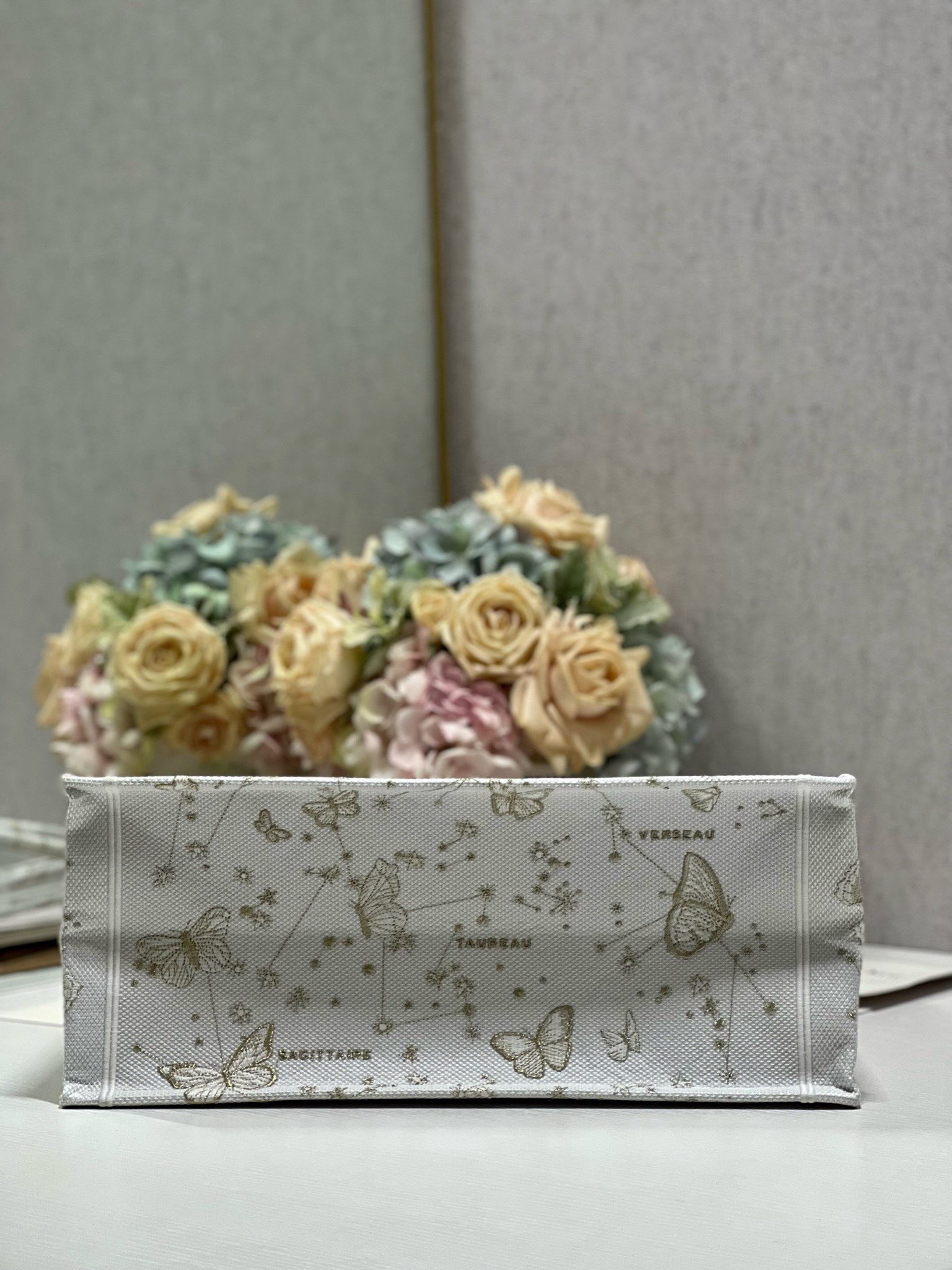 Bagsaaa D10r Book Tote Large White and Gold-tone Gradient Butterflies
