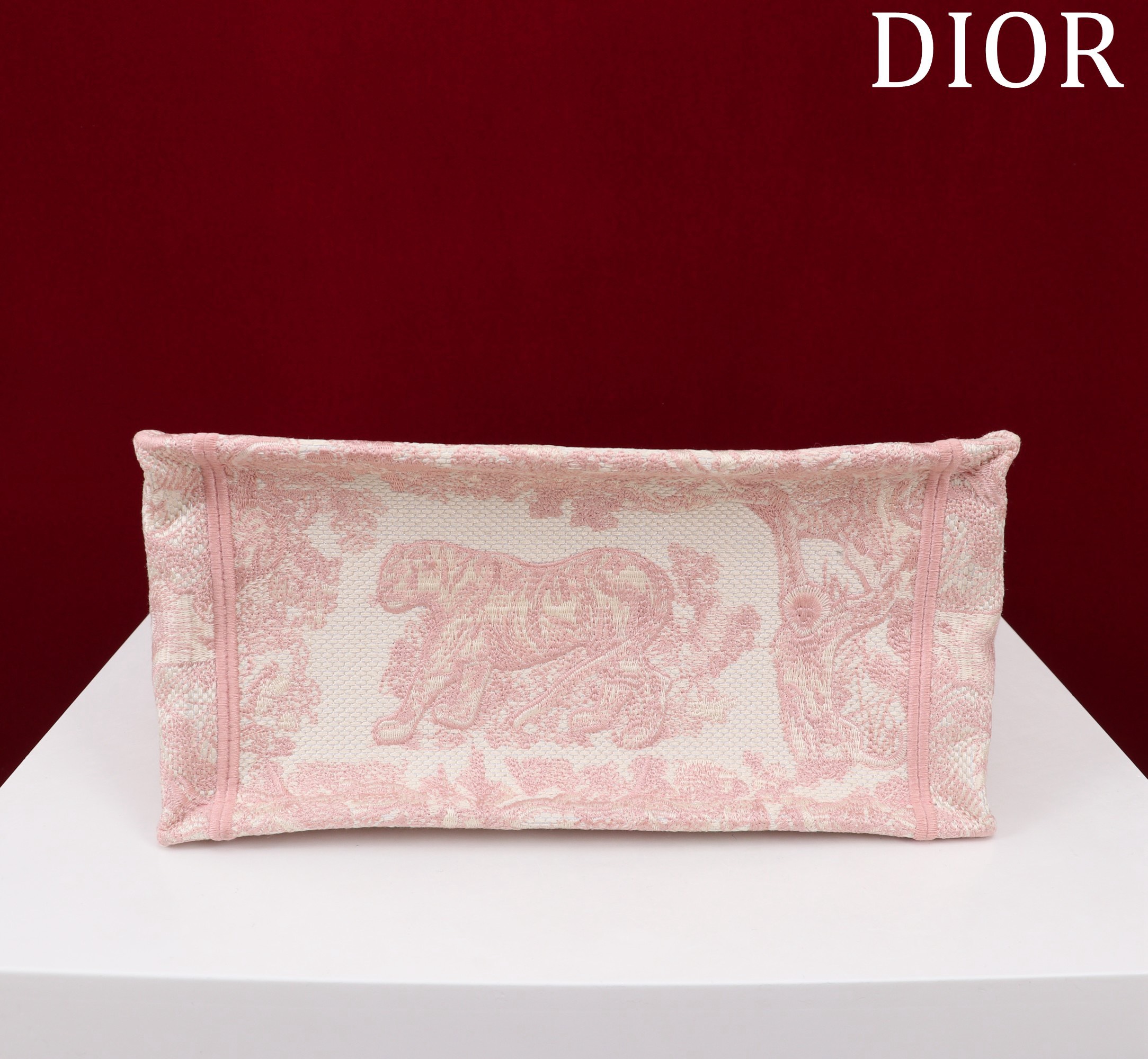 Bagsaaa D10r Small Book Tote Ecru and Light Pink Toile de Jouy Embroidery - 26x22x8cm
