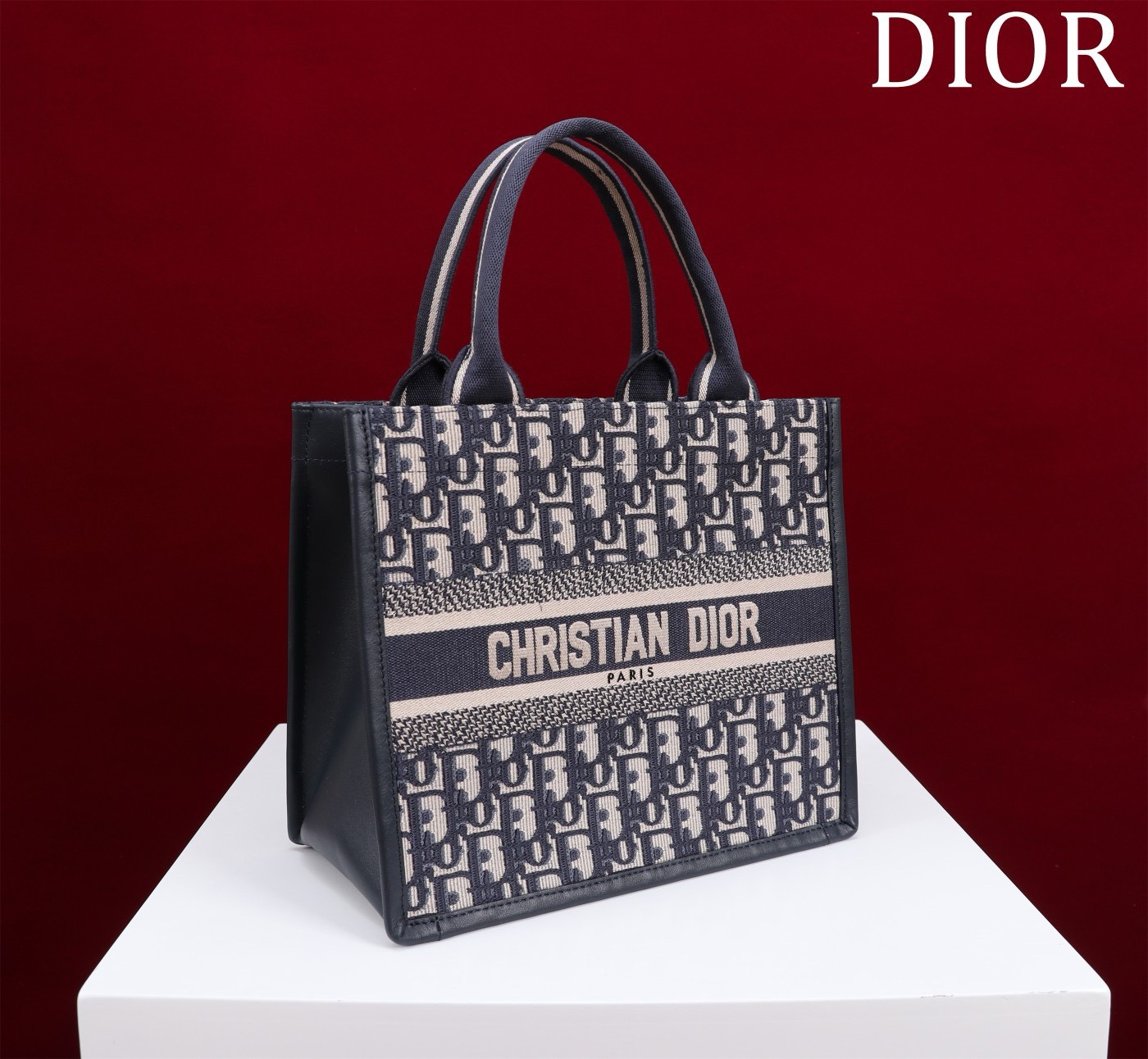 Bagsaaa D10r Small D10r Book Tote Blue Oblique Embroidery and Calfskin (26.5 x 21 x 14 cm)