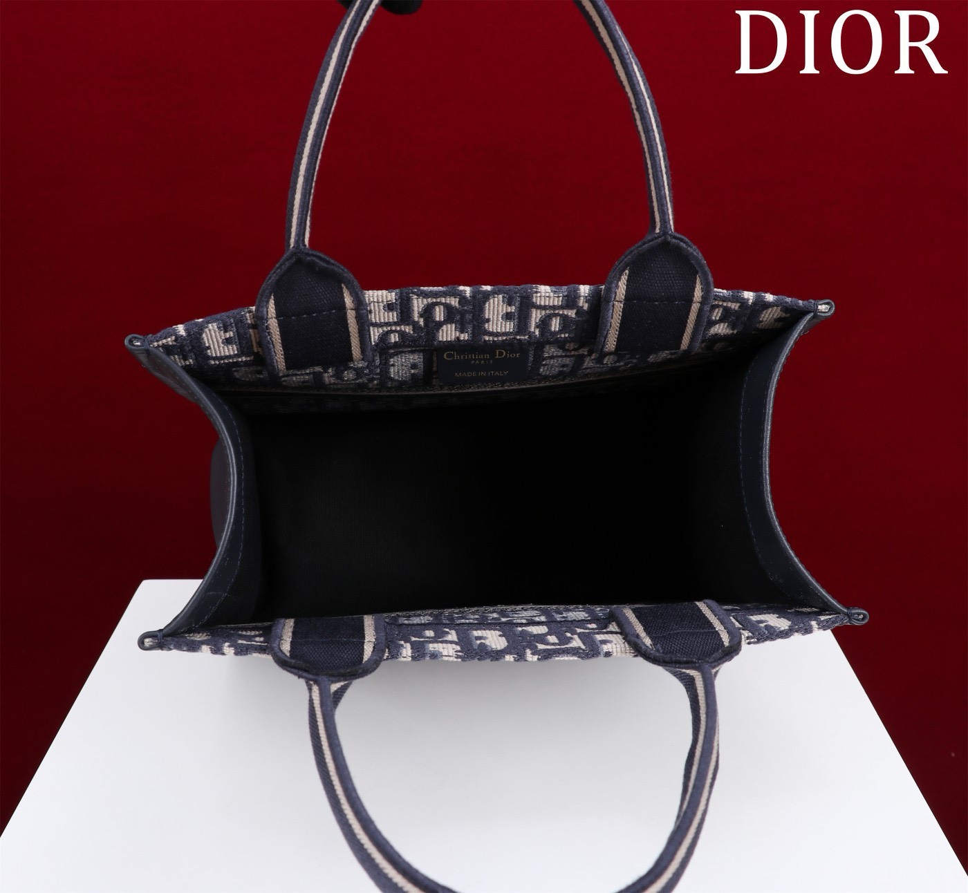 Bagsaaa D10r Small D10r Book Tote Blue Oblique Embroidery and Calfskin (26.5 x 21 x 14 cm)