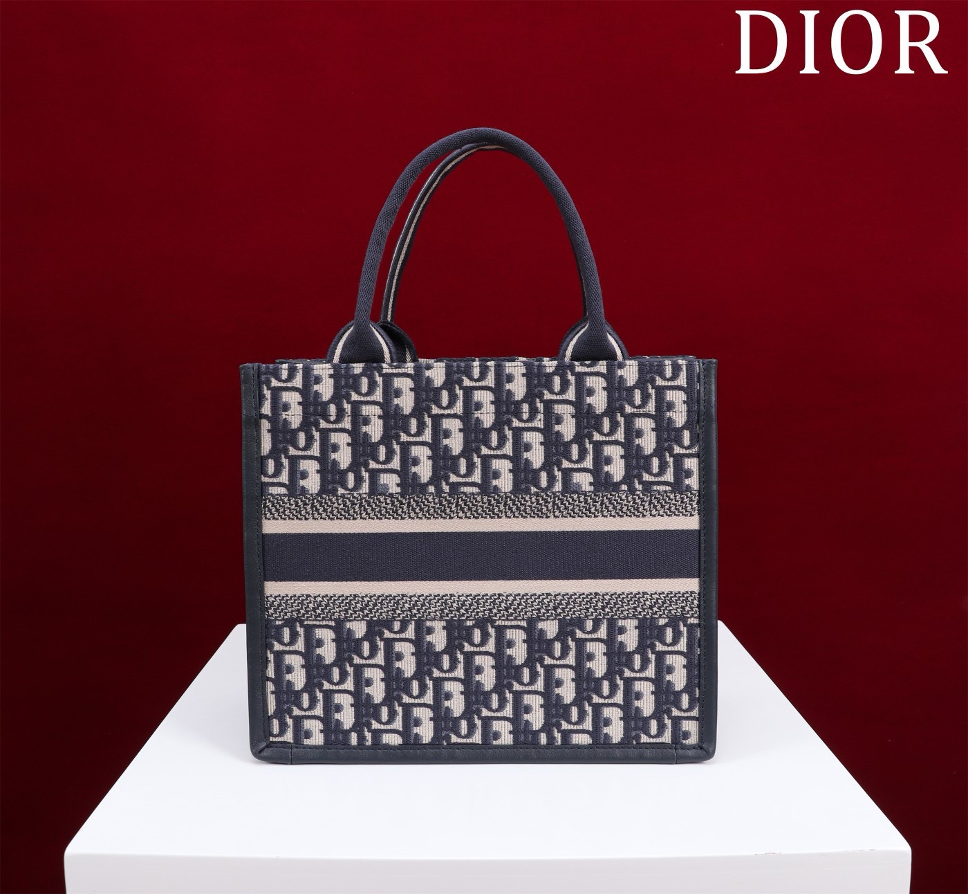 Bagsaaa D10r Small D10r Book Tote Blue Oblique Embroidery and Calfskin (26.5 x 21 x 14 cm)