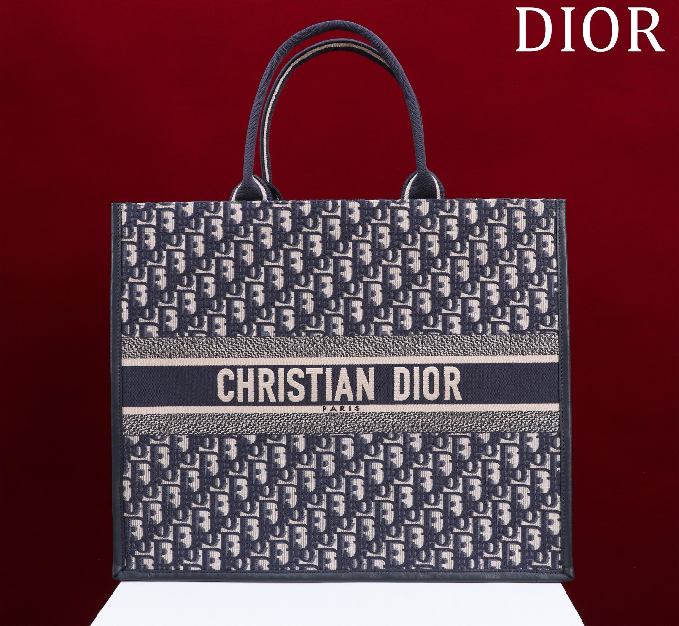 Bagsaaa D10r Large D10r Book Tote Blue D10r Oblique Embroidery and Calfskin