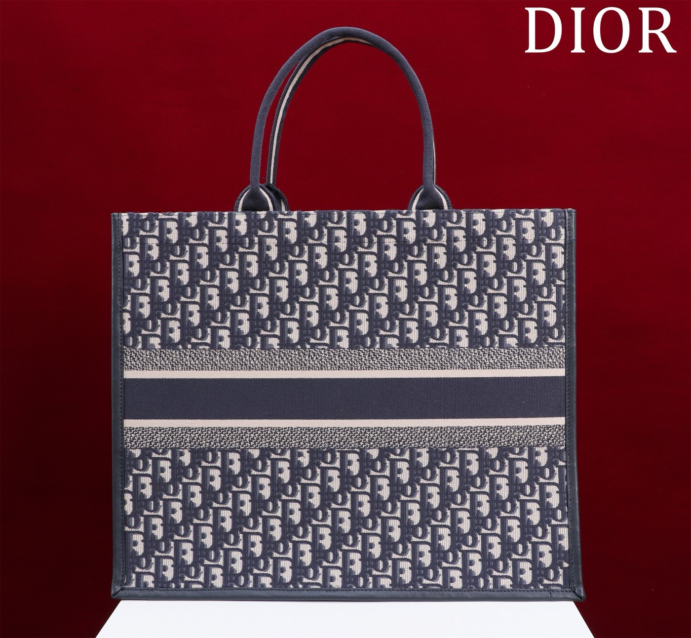Bagsaaa D10r Large D10r Book Tote Blue D10r Oblique Embroidery and Calfskin