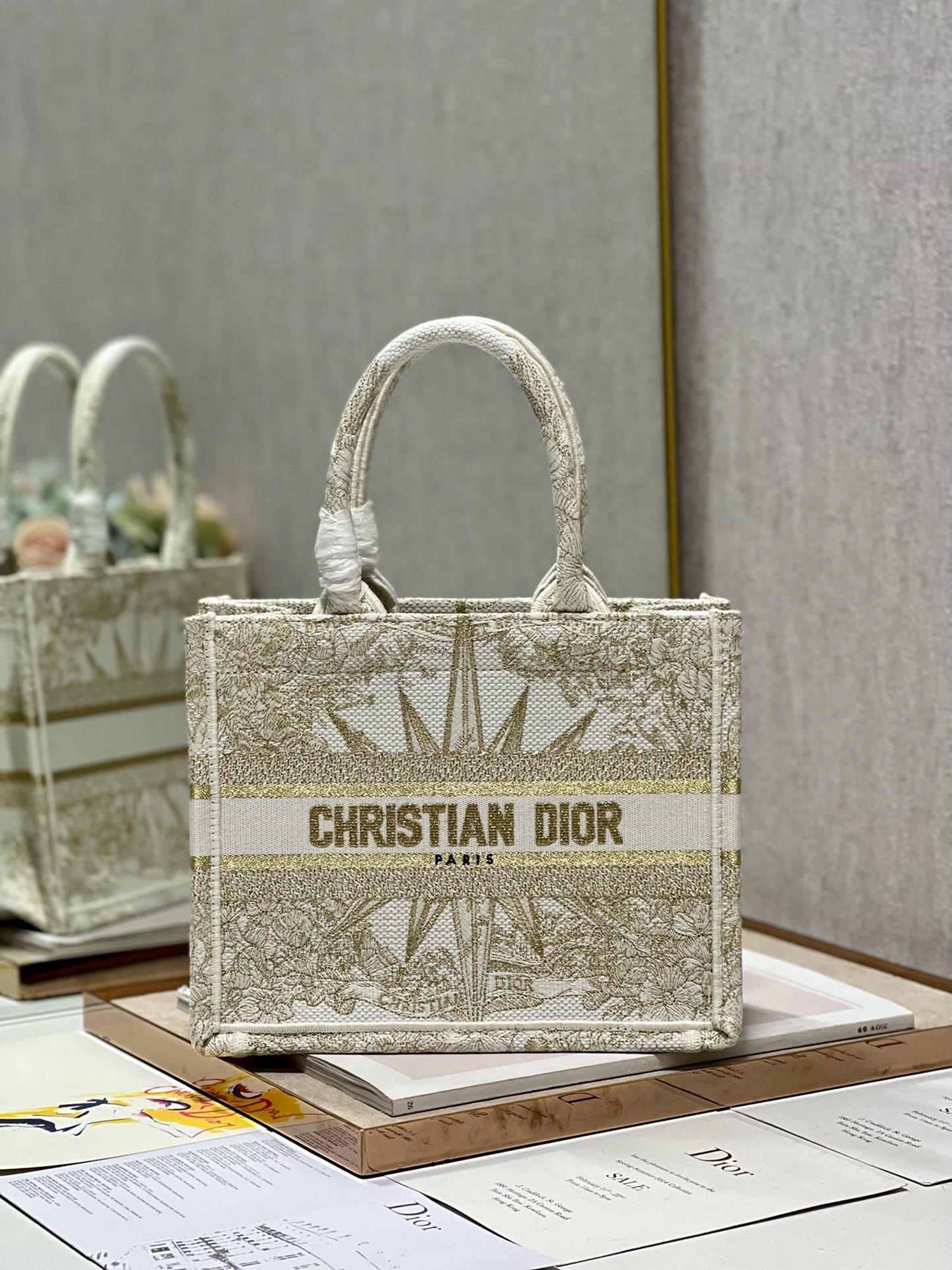 Bagsaaa D10r Small Book Tote Gold Tone Metallic - 26x22x8cm