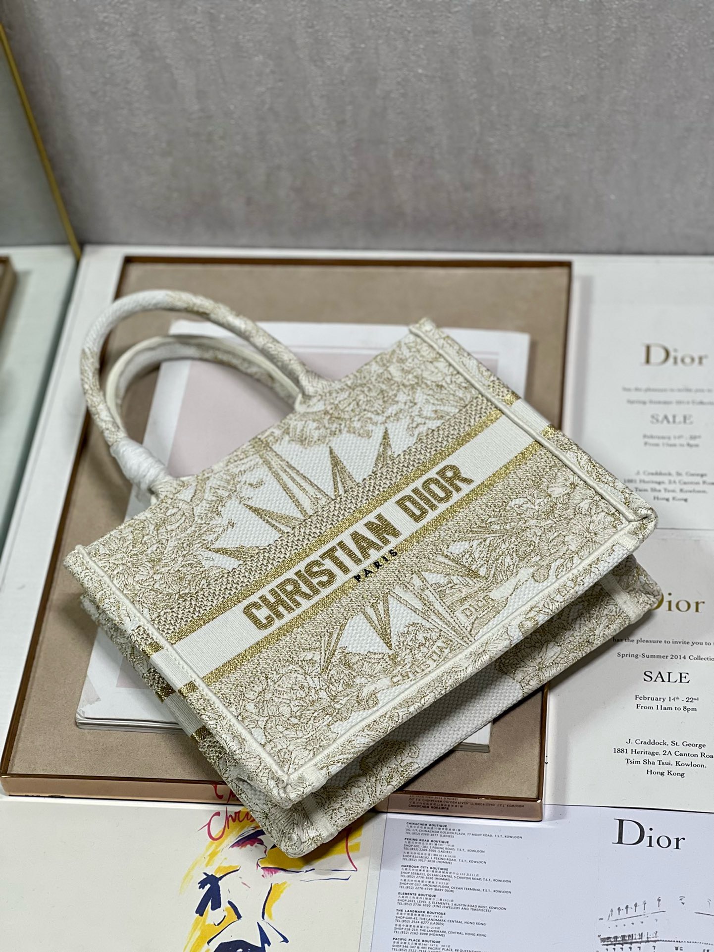 Bagsaaa D10r Small Book Tote Gold Tone Metallic - 26x22x8cm