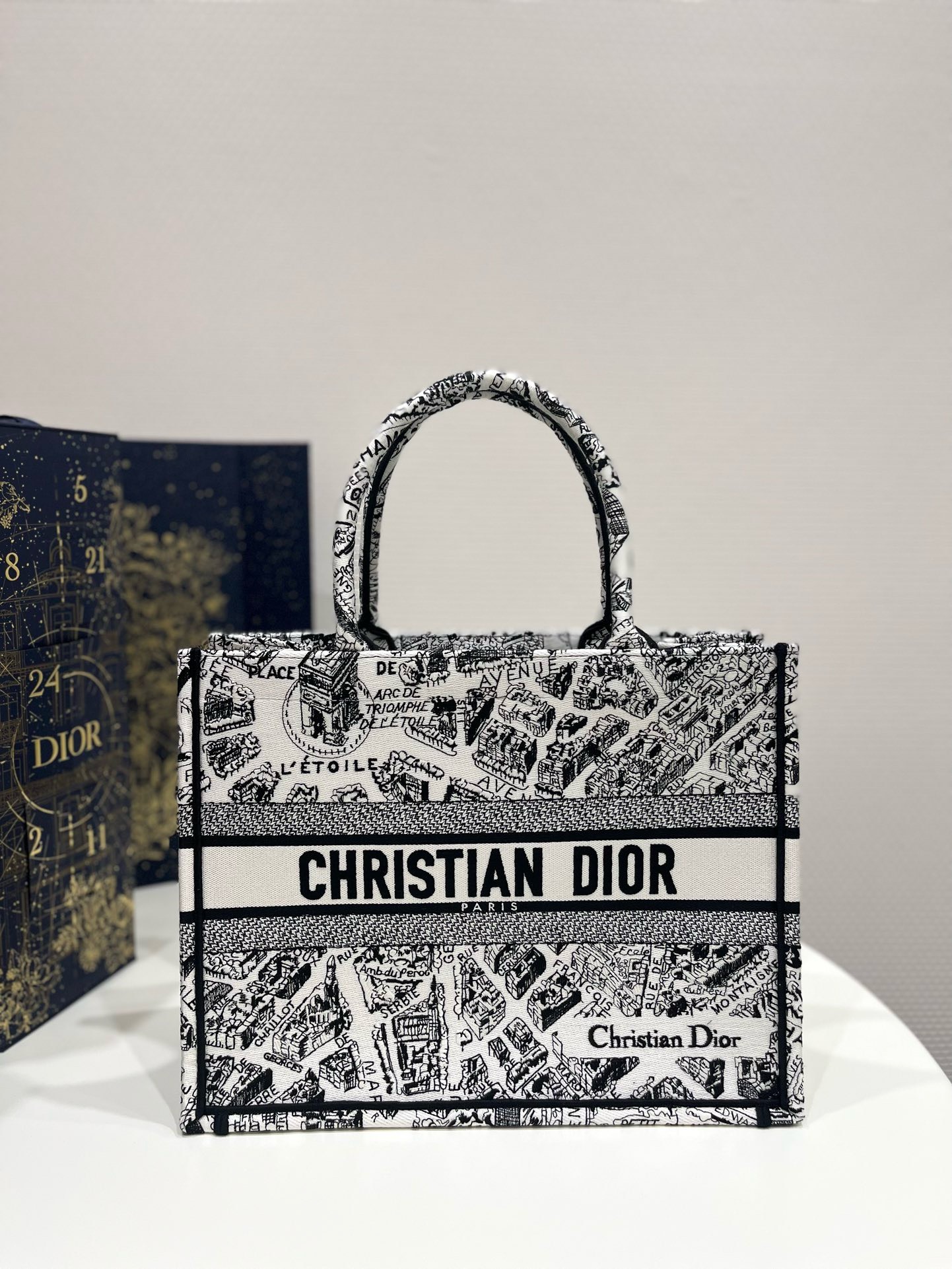 Bagsaaa D10r Book Tote Medium Black Plan de Paris Embroidery - 36cm