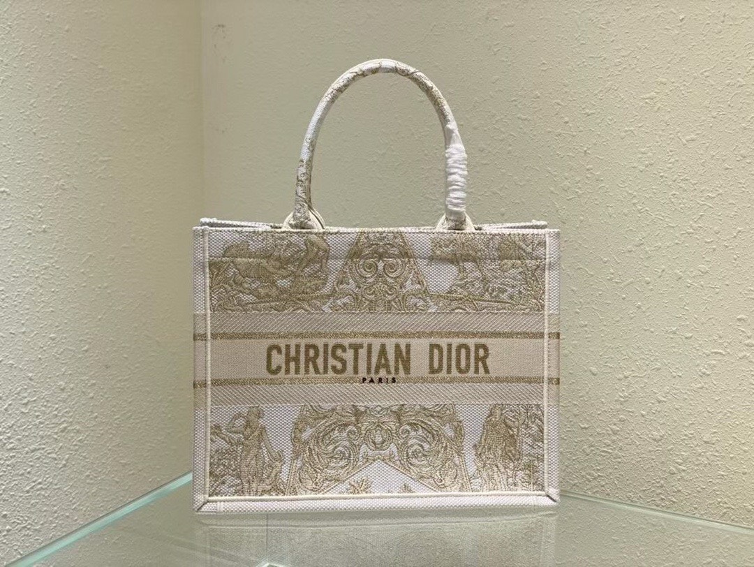 Bagsaaa D10r Medium Book Tote Around The World Stella Gold Tone - 36cm
