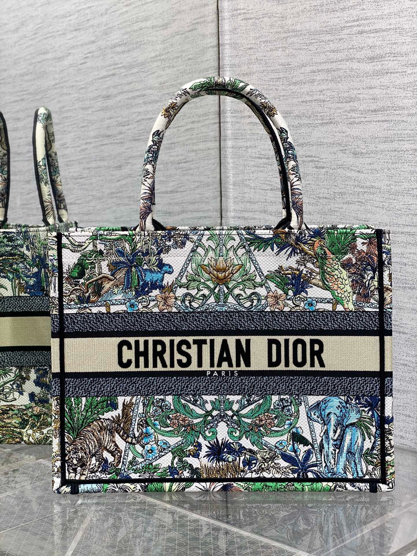 Bagsaaa D10r Medium Book Tote Star Multicolor Embroidery
