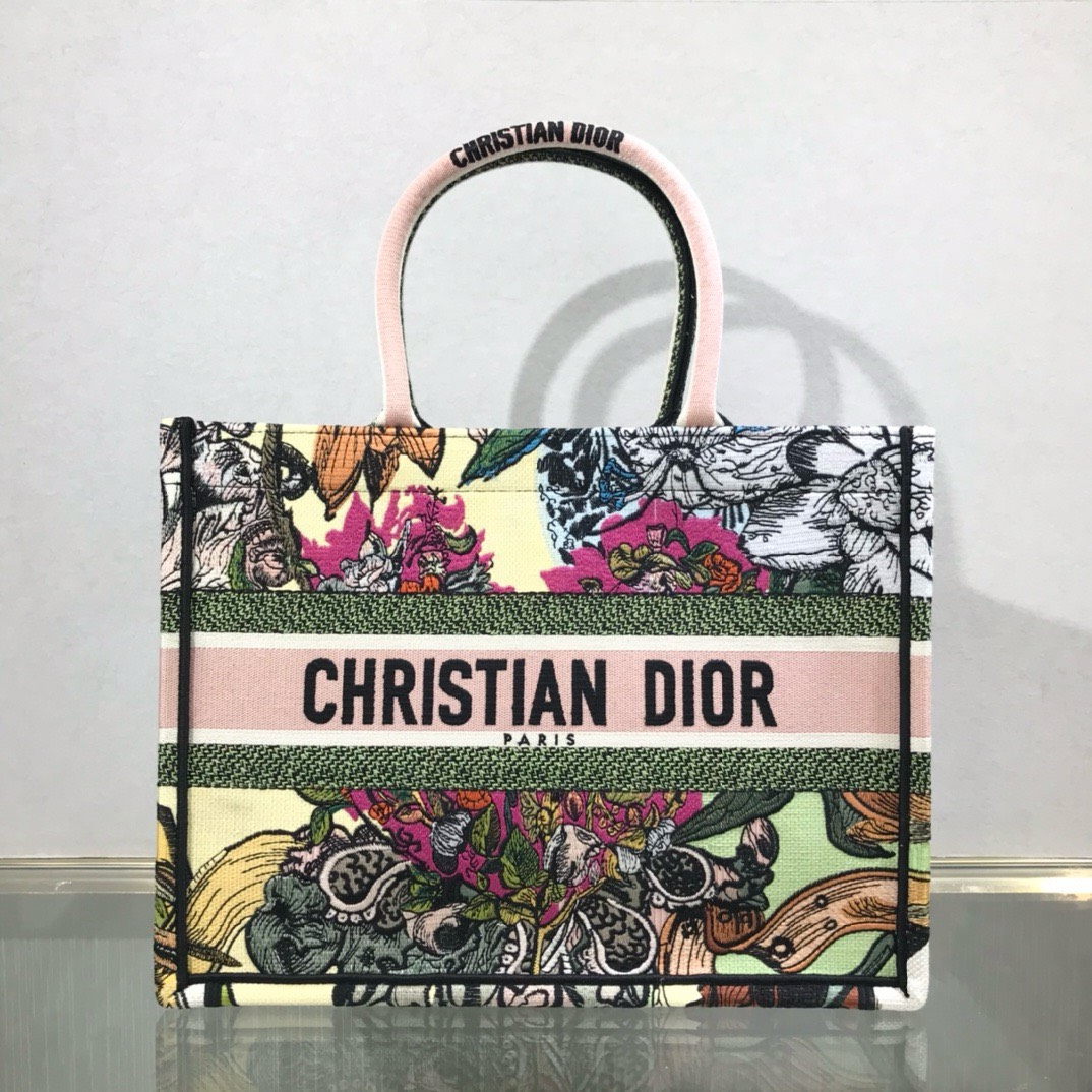 Bagsaaa D10r Medium Book Tote Multicolor Flower Embroidery