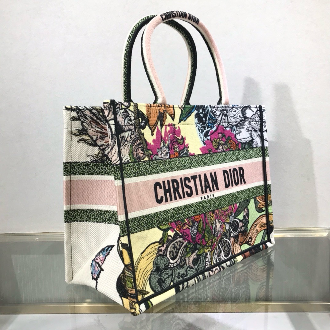 Bagsaaa D10r Medium Book Tote Multicolor Flower Embroidery