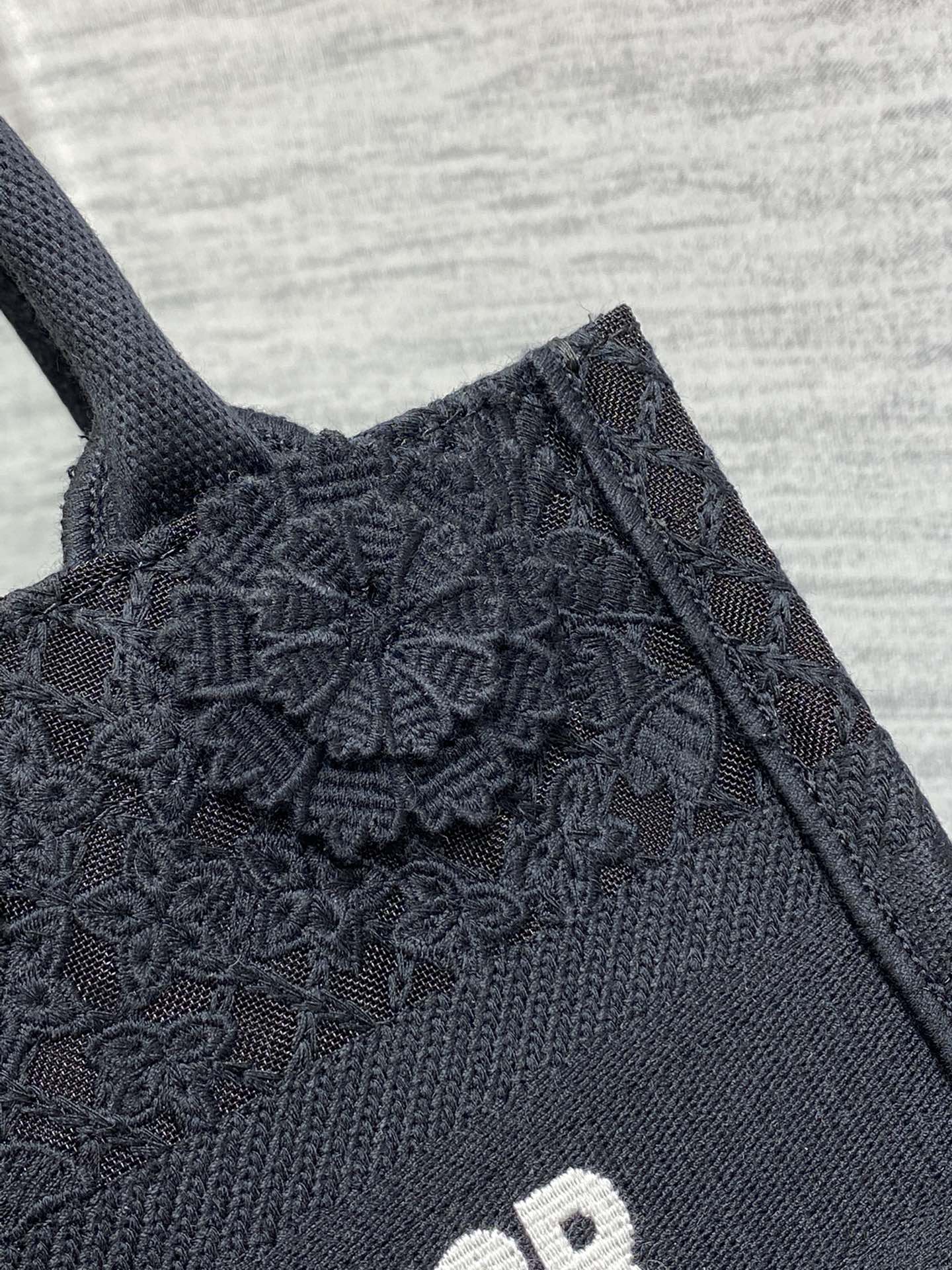Bagsaaa D10r Book Tote Small Black D-Lace Flower Embroidery with 3D Macramé Effect