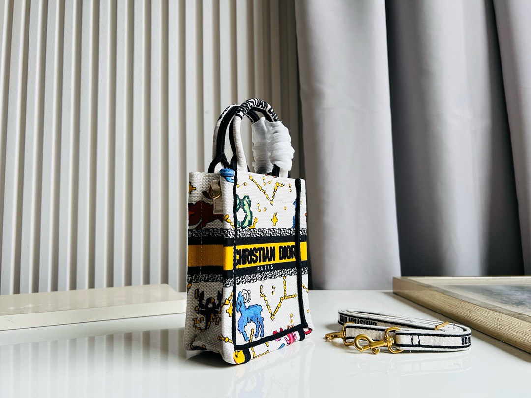 Bagsaaa D10r Phone Book Tote White Multicolor Zodiac Embroidery - 13.5*5*18cm