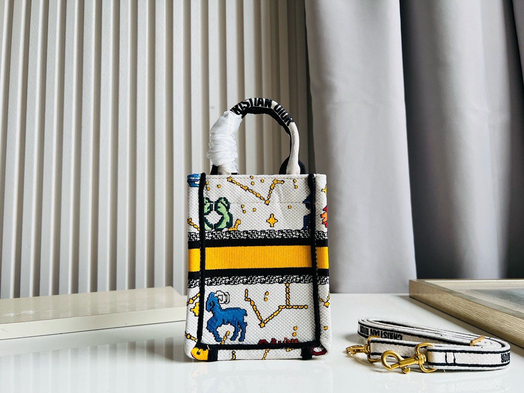 Bagsaaa D10r Phone Book Tote White Multicolor Zodiac Embroidery - 13.5*5*18cm