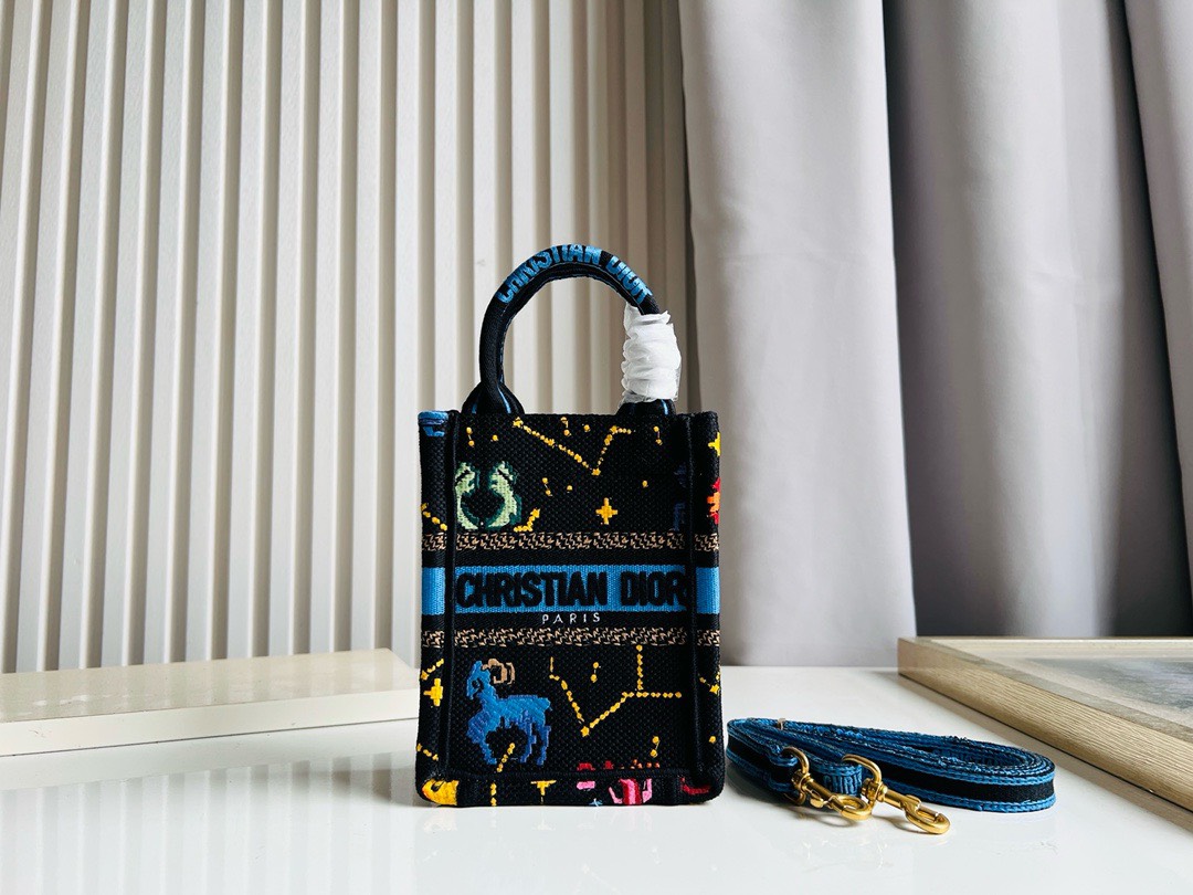 Bagsaaa D10r Phone Book Tote Black Multicolor Zodiac Embroidery - 13.5*5*18cm