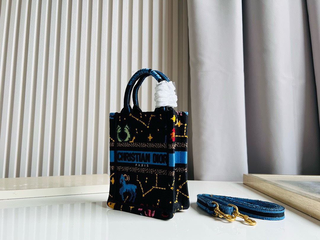Bagsaaa D10r Phone Book Tote Black Multicolor Zodiac Embroidery - 13.5*5*18cm