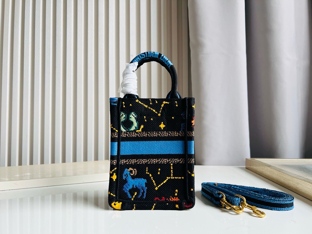 Bagsaaa D10r Phone Book Tote Black Multicolor Zodiac Embroidery - 13.5*5*18cm