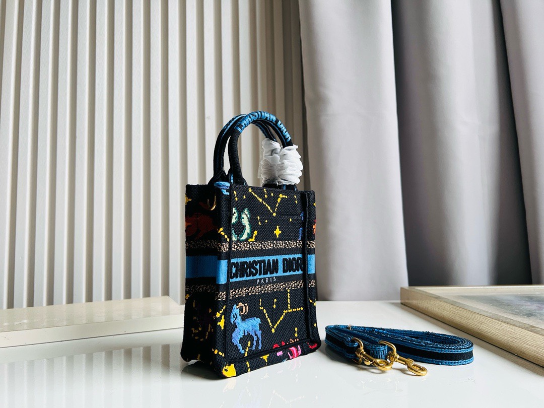 Bagsaaa D10r Phone Book Tote Black Multicolor Zodiac Embroidery - 13.5*5*18cm