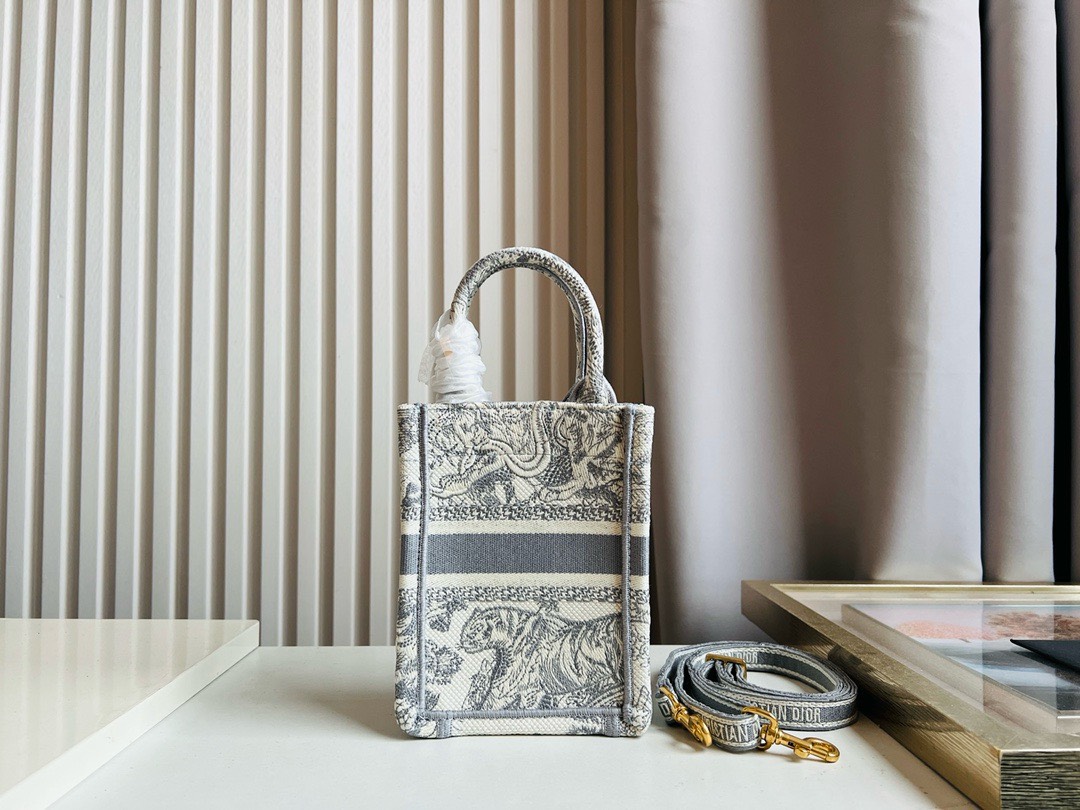 Bagsaaa D10r Phone Book Tote Grey Toile de Jouy Embroidery - 13.5*5*18cm
