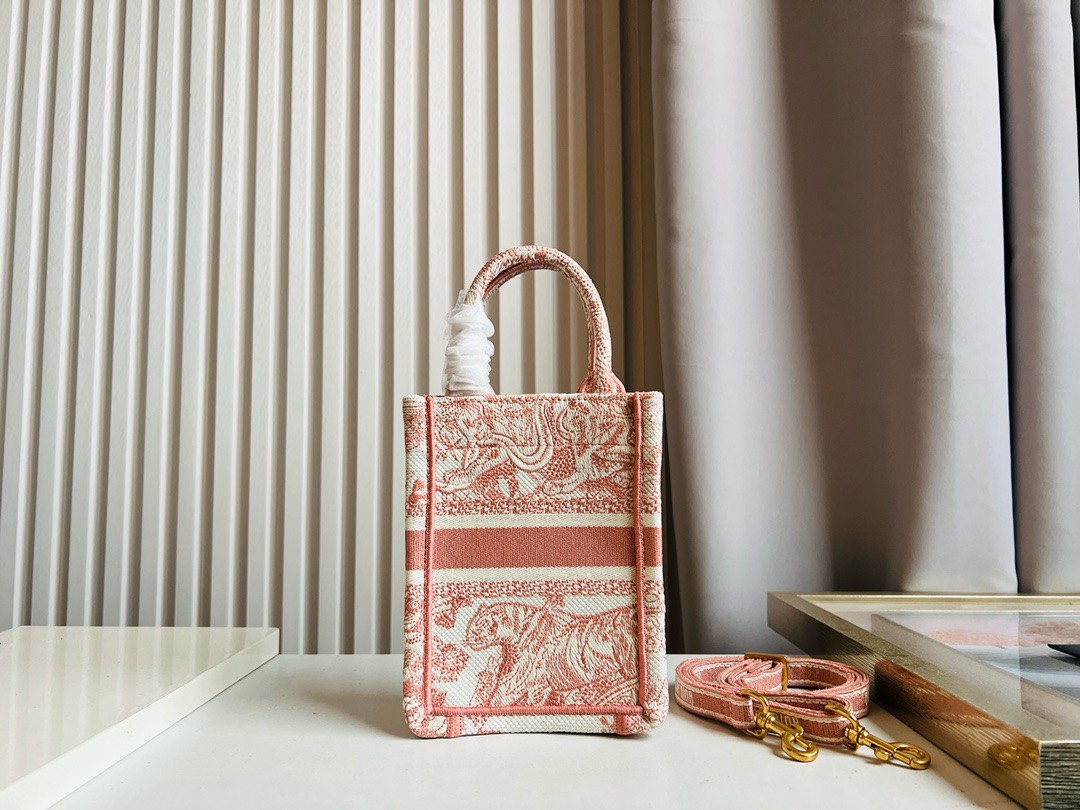 Bagsaaa D10r Phone Book Tote Pink Toile de Jouy Embroidery - 13.5*5*18cm