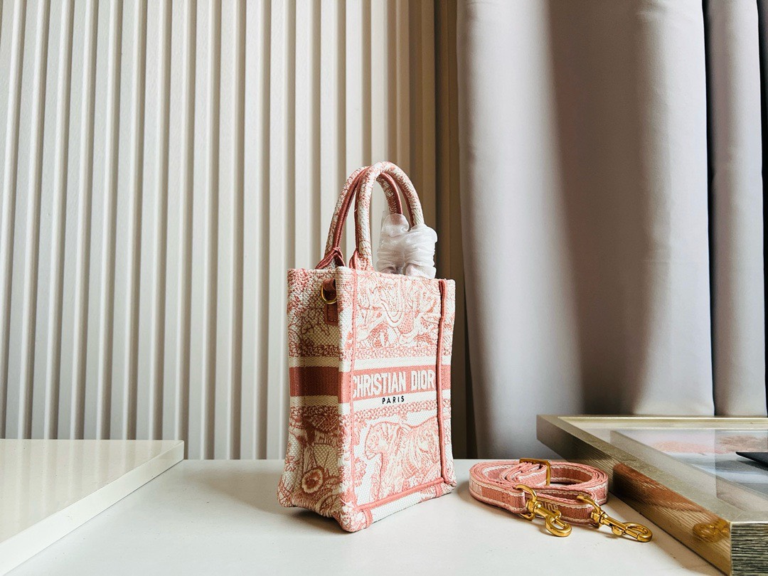 Bagsaaa D10r Phone Book Tote Pink Toile de Jouy Embroidery - 13.5*5*18cm
