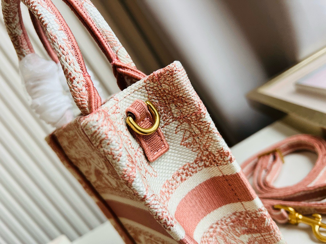 Bagsaaa D10r Phone Book Tote Pink Toile de Jouy Embroidery - 13.5*5*18cm