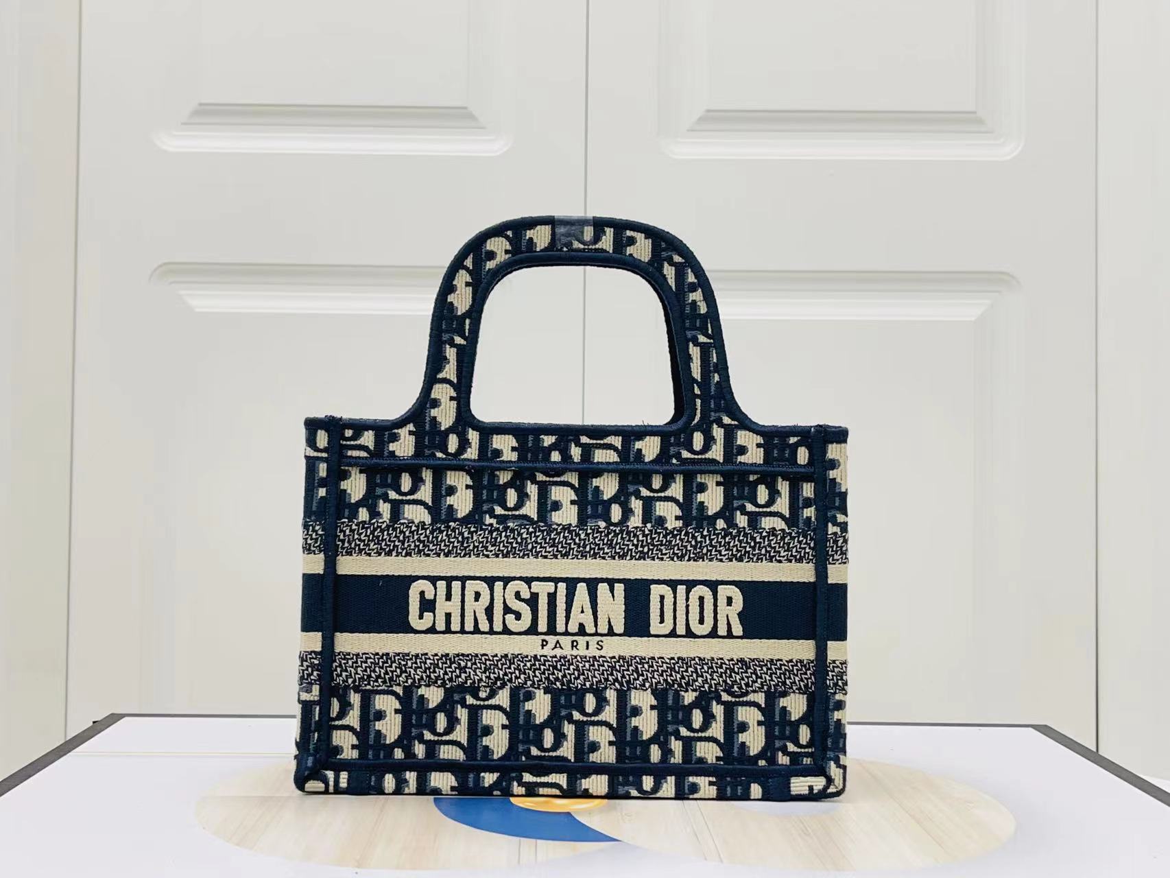 Bagsaaa Mini D10r Book Tote Blue D10r Oblique Embroidery - 22.5 x 15 x 6 cm